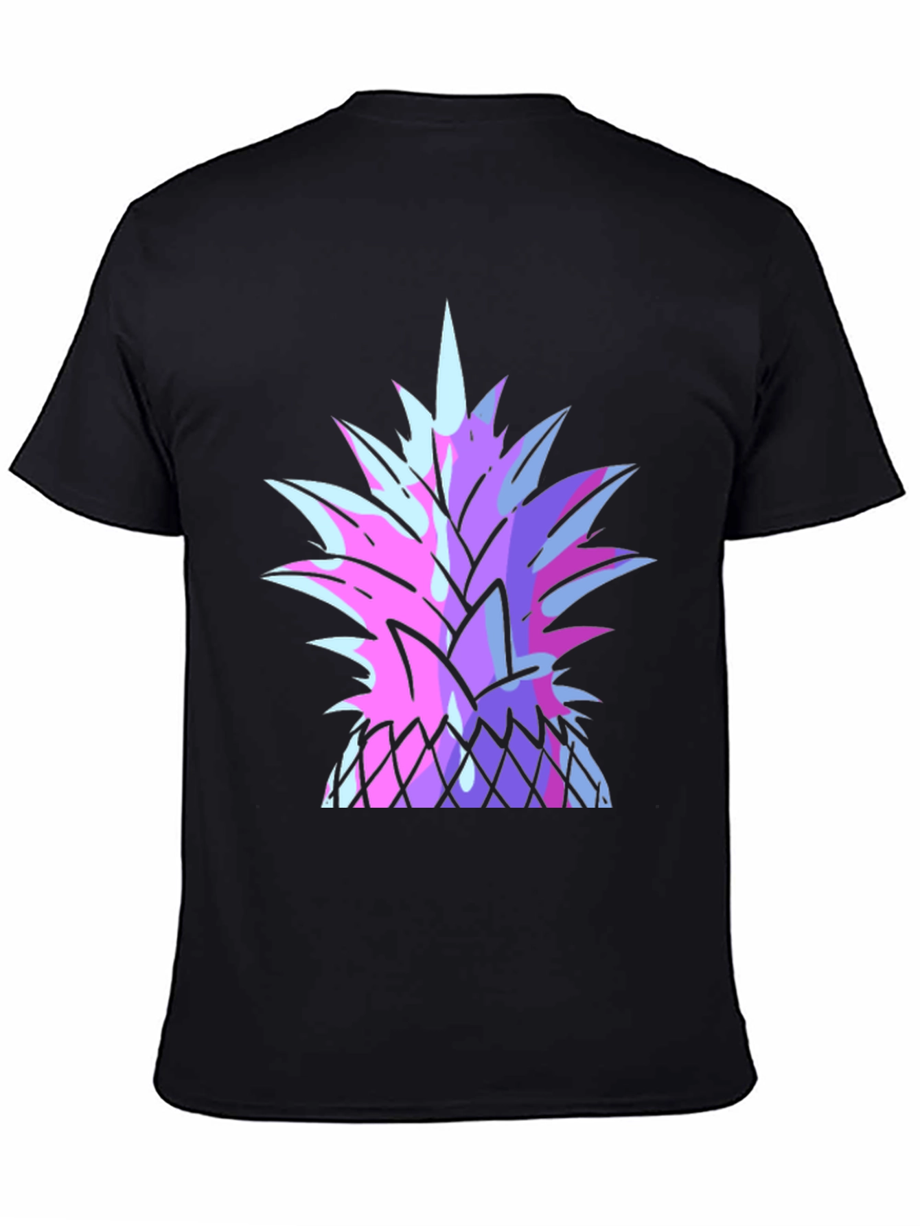 Black Vaporwave Pineapple Graphic Tee - Black Cotton T-Shirt view 4
