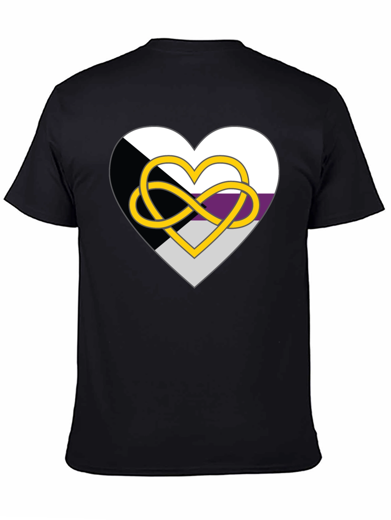 Black Demisexual Pride Heart Infinity Symbol Black T-Shirt view 4