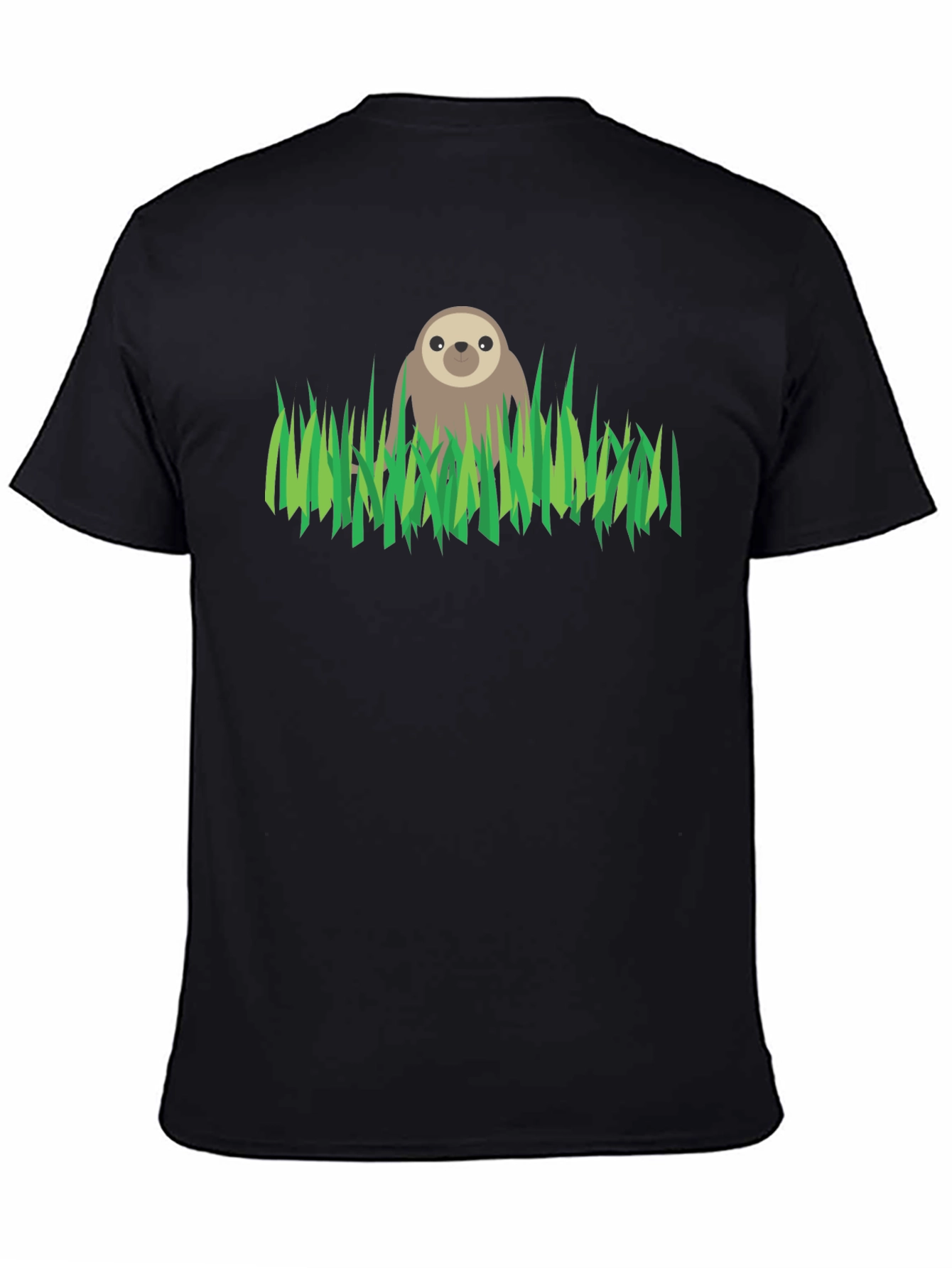 Black Sloth in Grass Graphic Tee - Black Cotton T-Shirt view 4