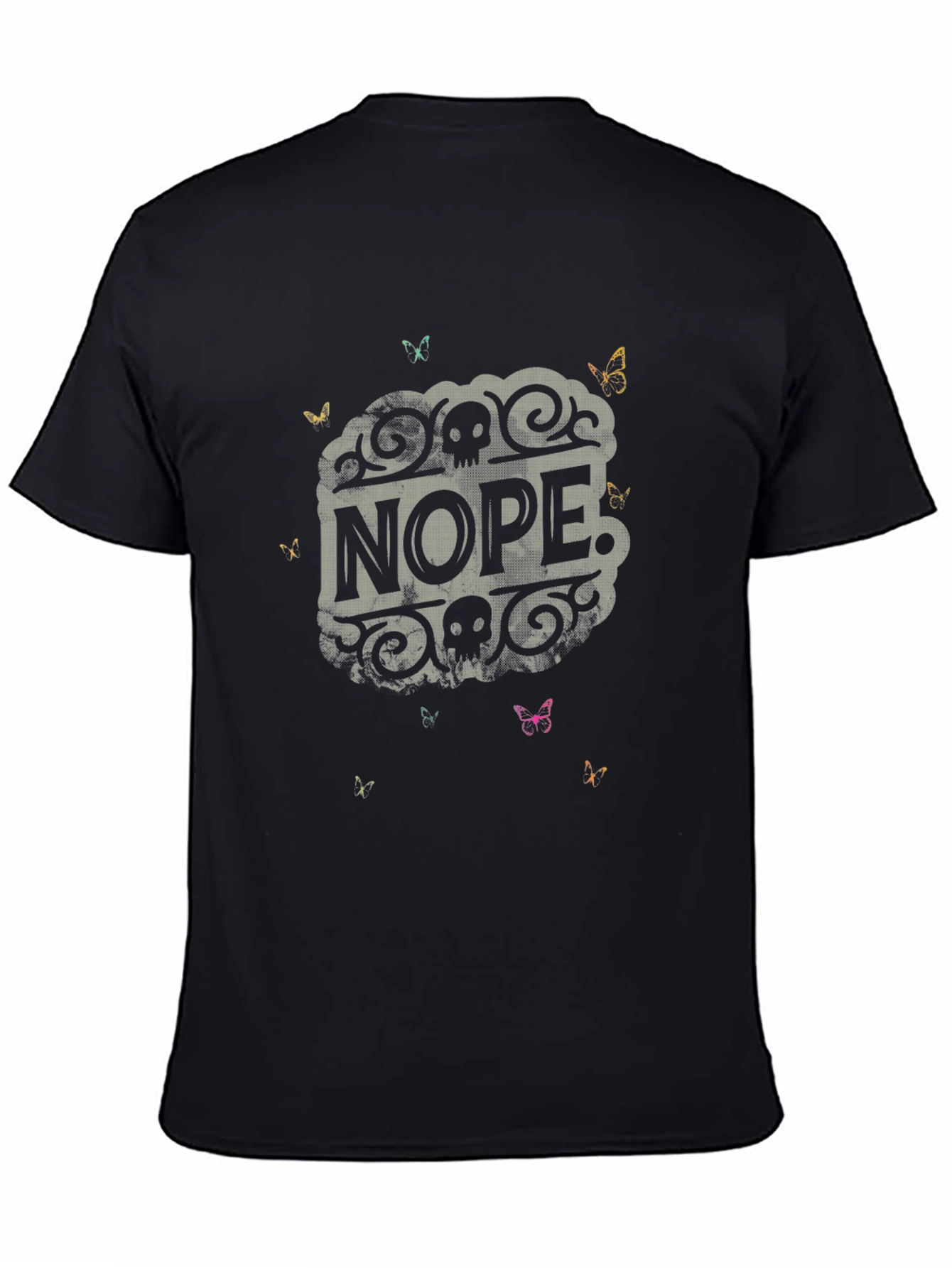 Black Nope Graphic Tee - Skull & Butterfly Design view 4
