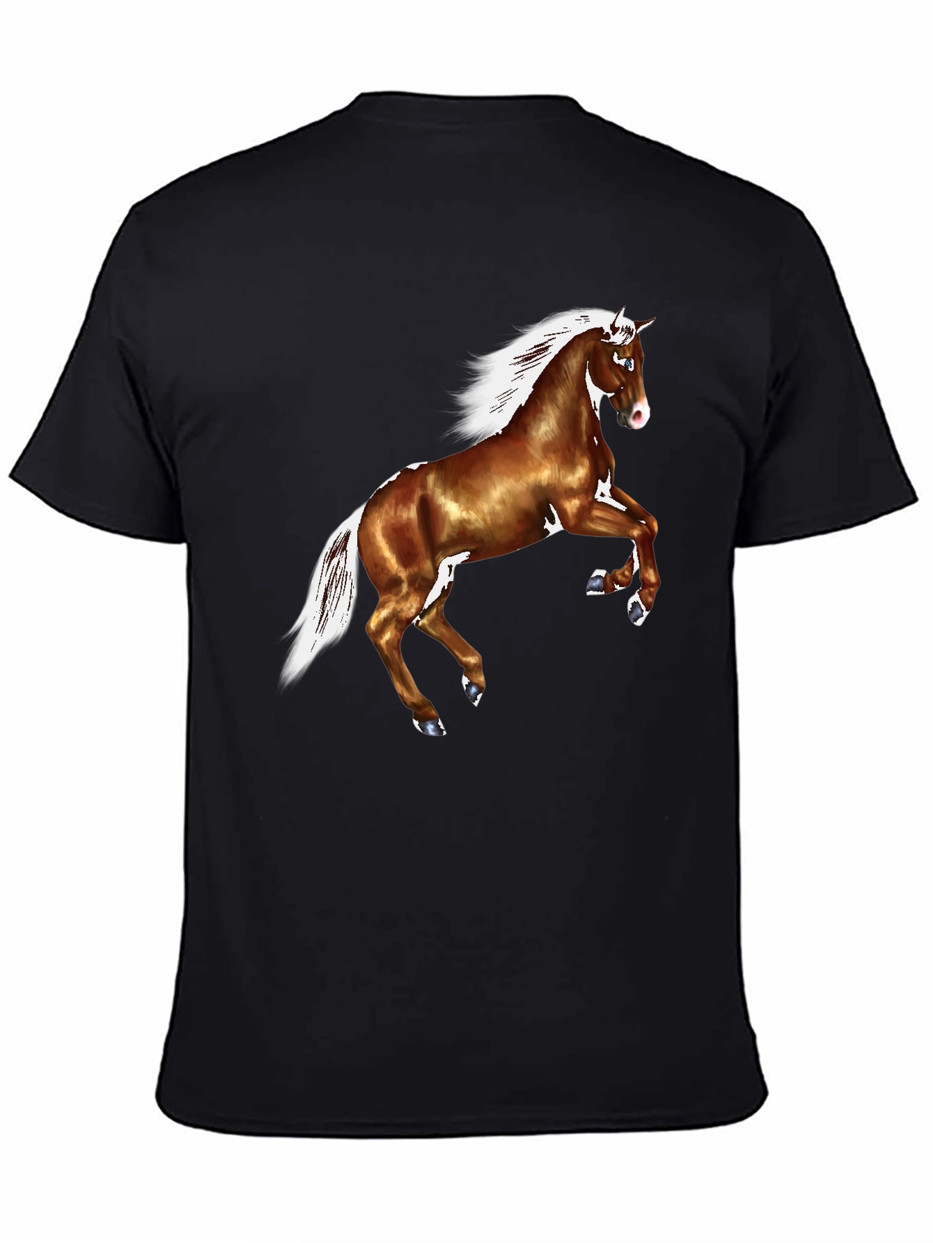 Black Horse Graphic Tee - Black Cotton Casual T-Shirt view 4