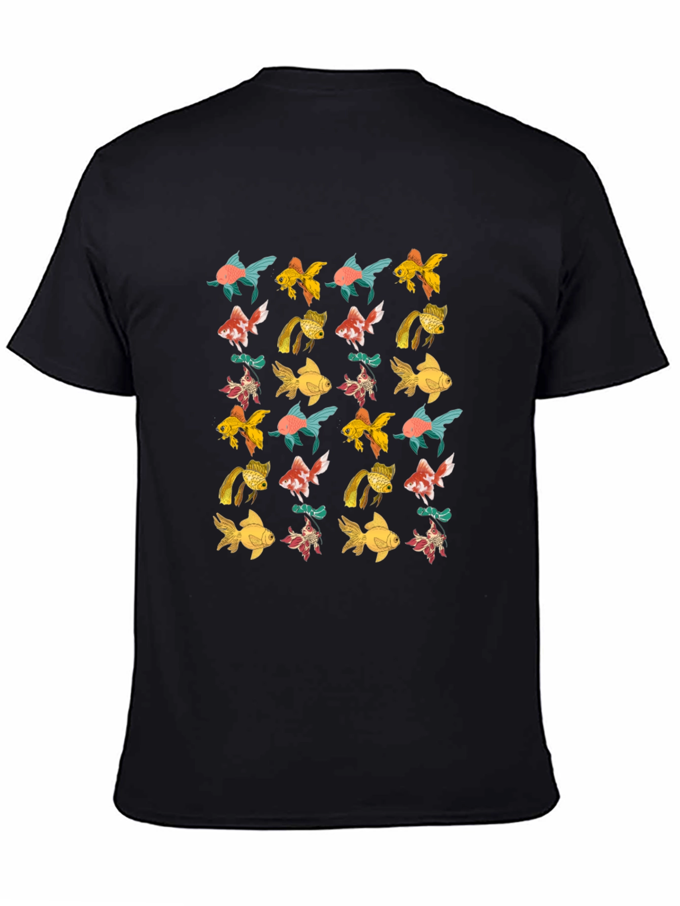 Black Black T-Shirt with Goldfish Pattern view 4