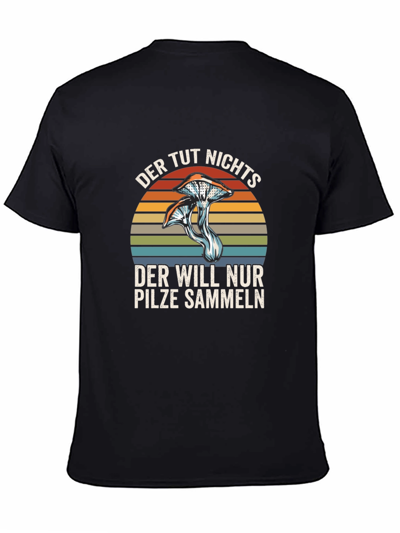 Black Mushroom Hunter T-Shirt - German Humorous Design view 4