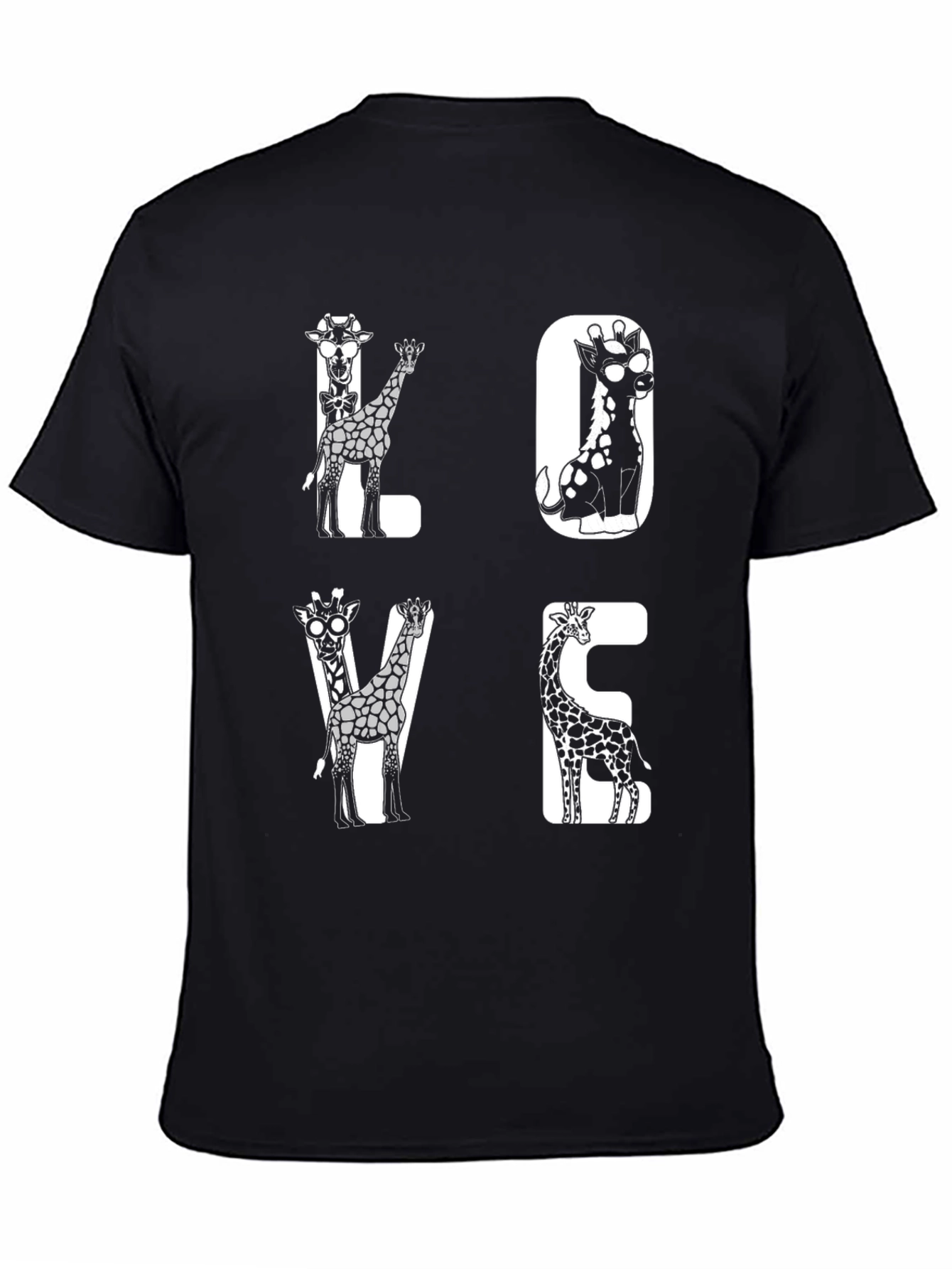 Black Giraffe LOVE Graphic Tee - Unique Animal Print Shirt view 4