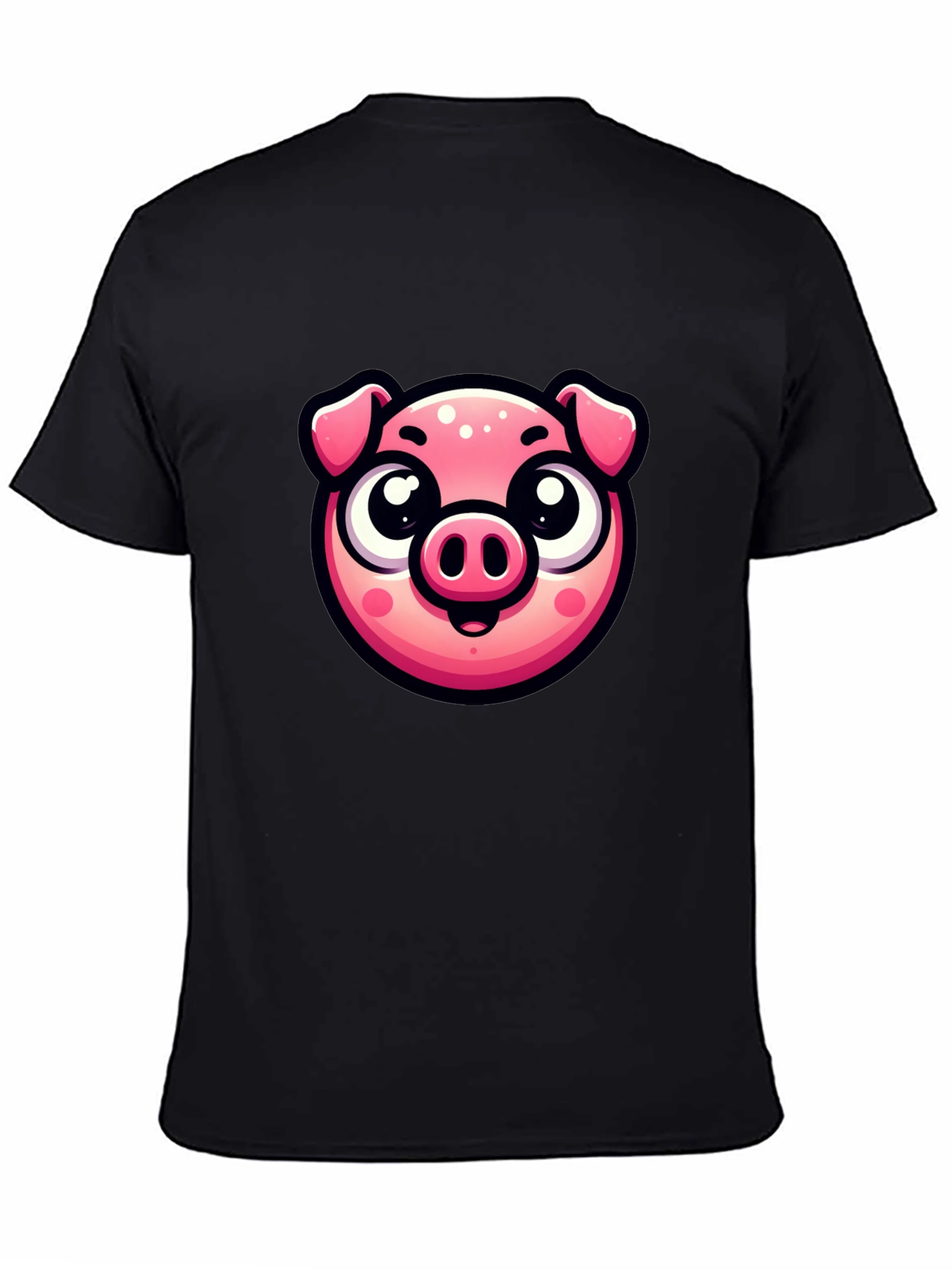 Black Cute Pig Graphic Print Black T-Shirt view 4