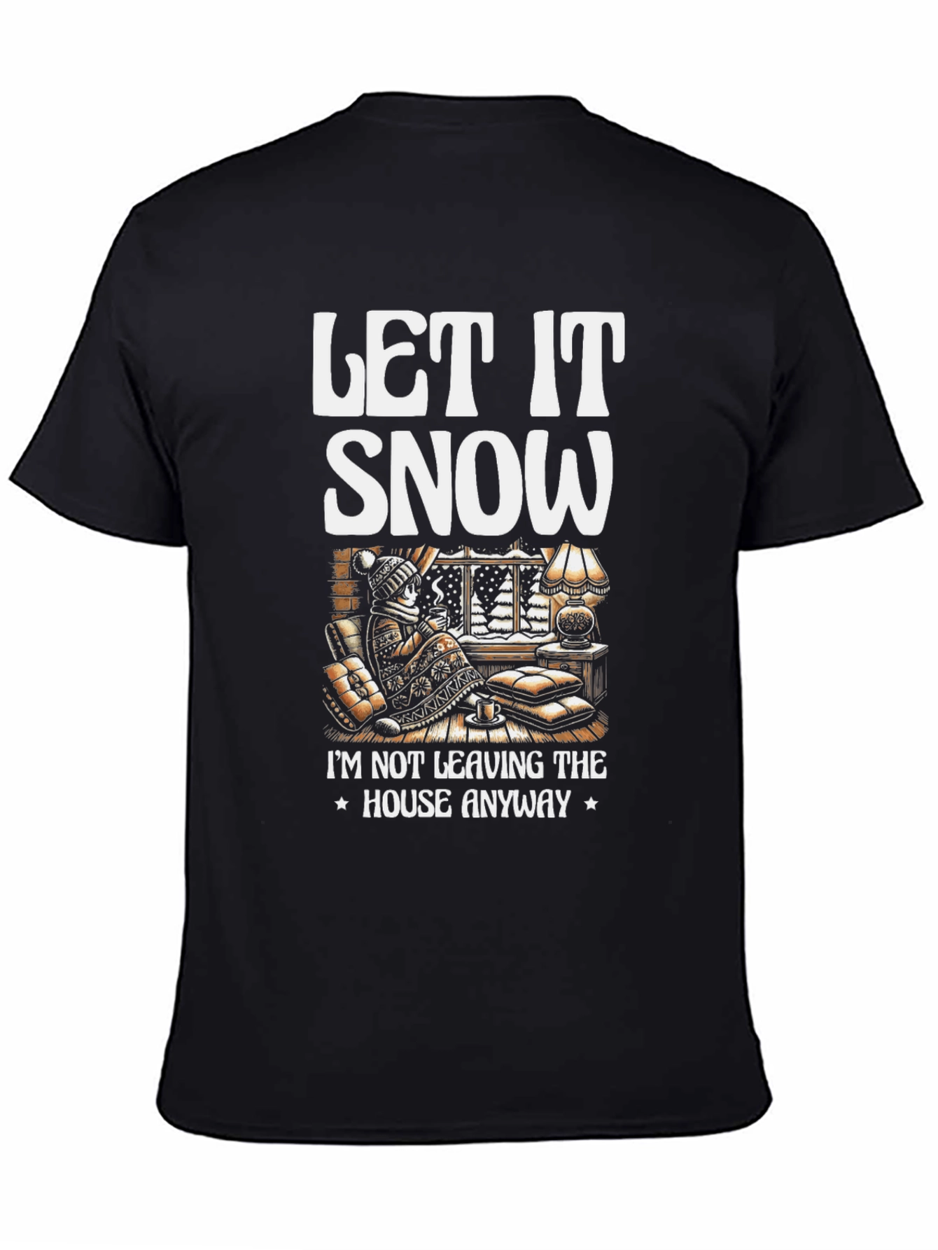 Black Let It Snow T-Shirt Winter Cozy Cabin Black Tee view 4