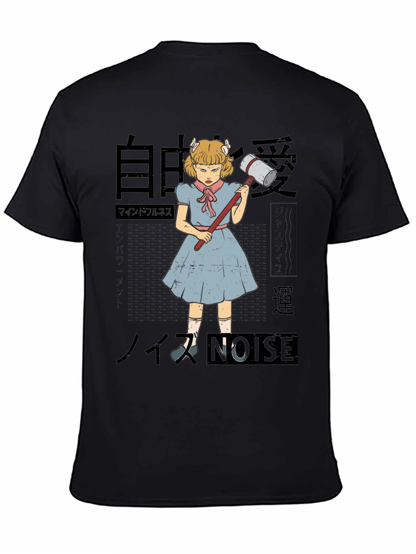Black Anime Girl with Hammer Graphic Tee view 4