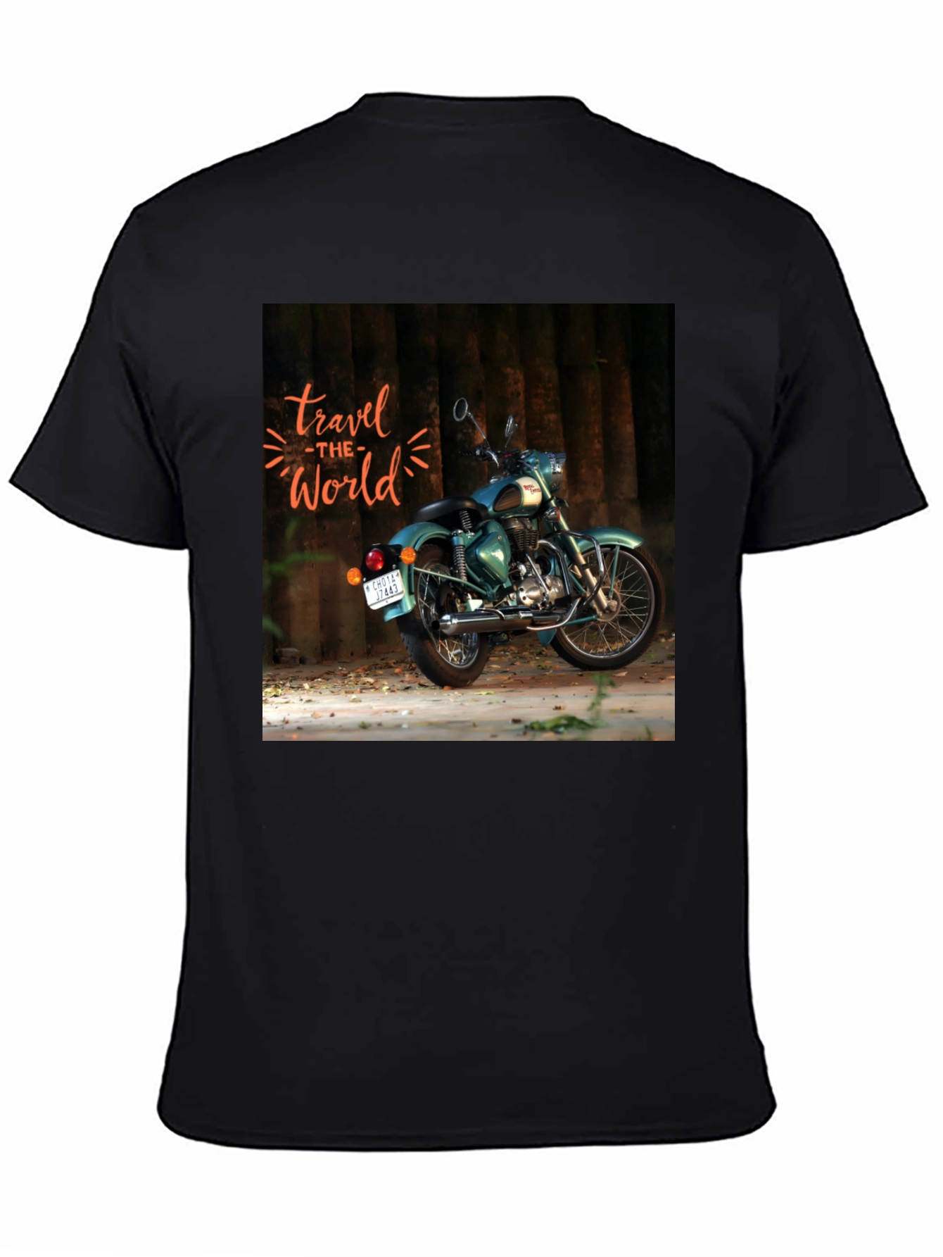 Black Travel the World Motorcycle Graphic T-Shirt view 4