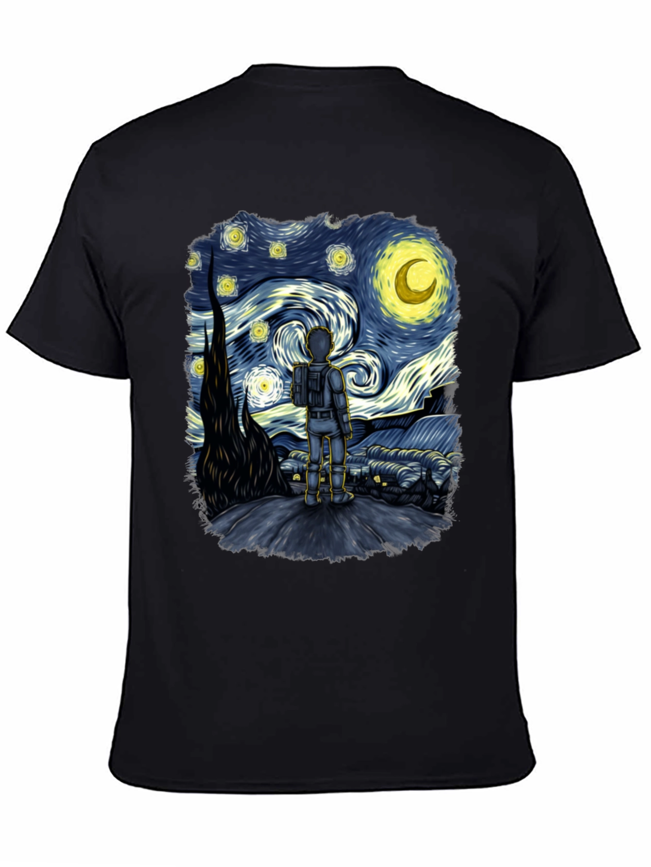Black Starry Spaceman T-Shirt: Unique Art Tee view 4