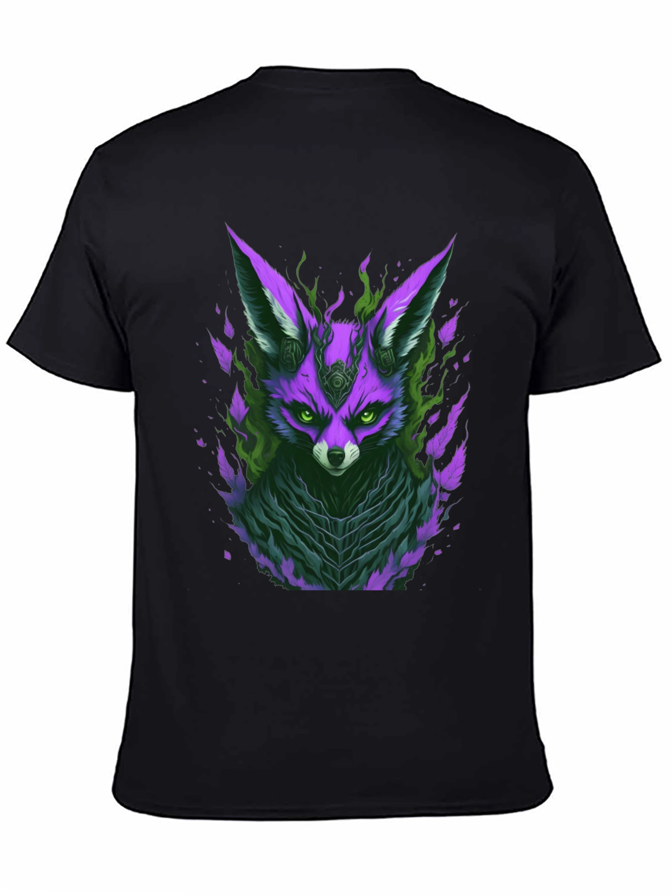 Black Mystic Fox Graphic Tee - Unique Purple Design view 4