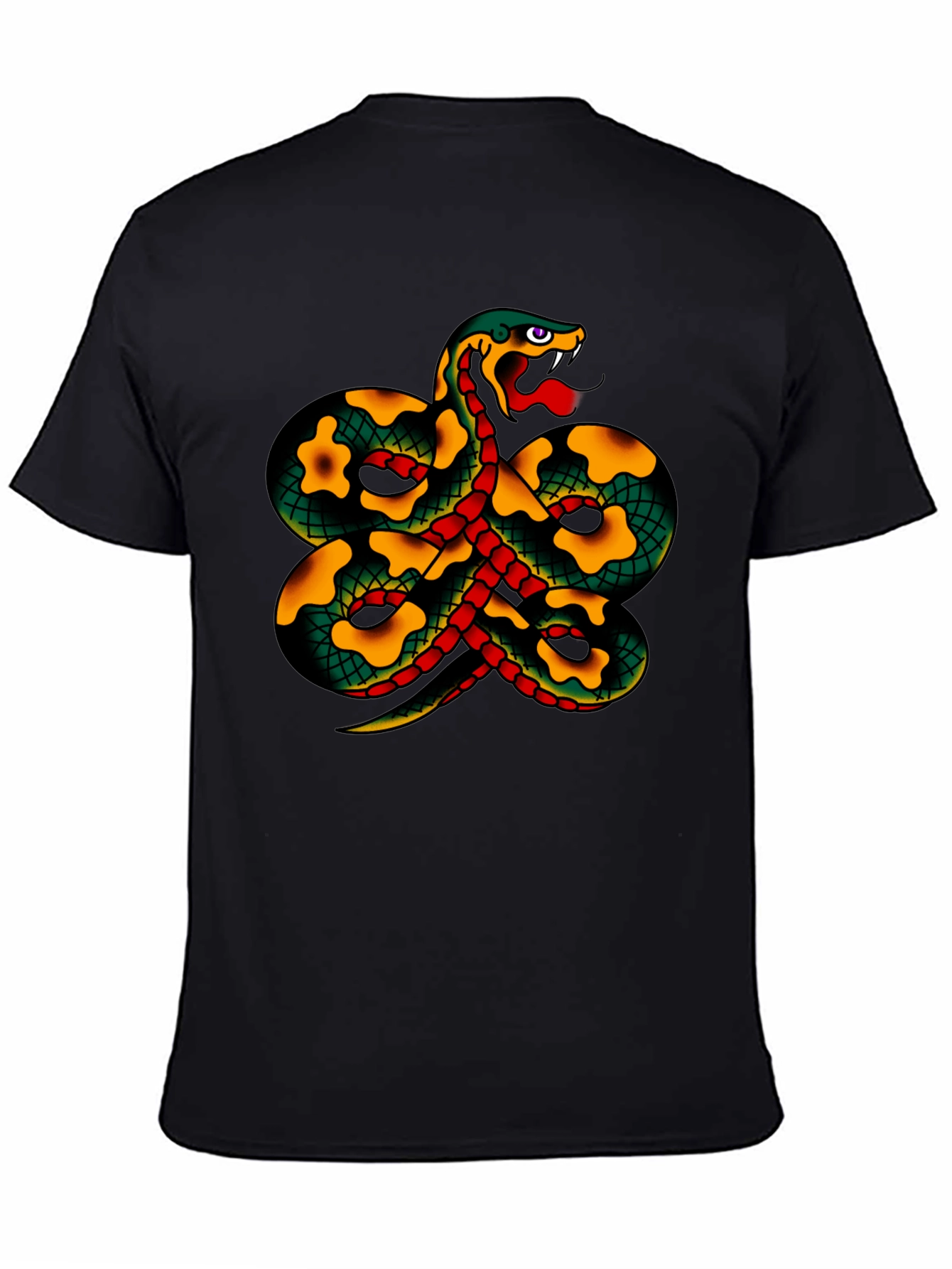 Black Snake Tattoo Style Graphic Black T-Shirt view 4