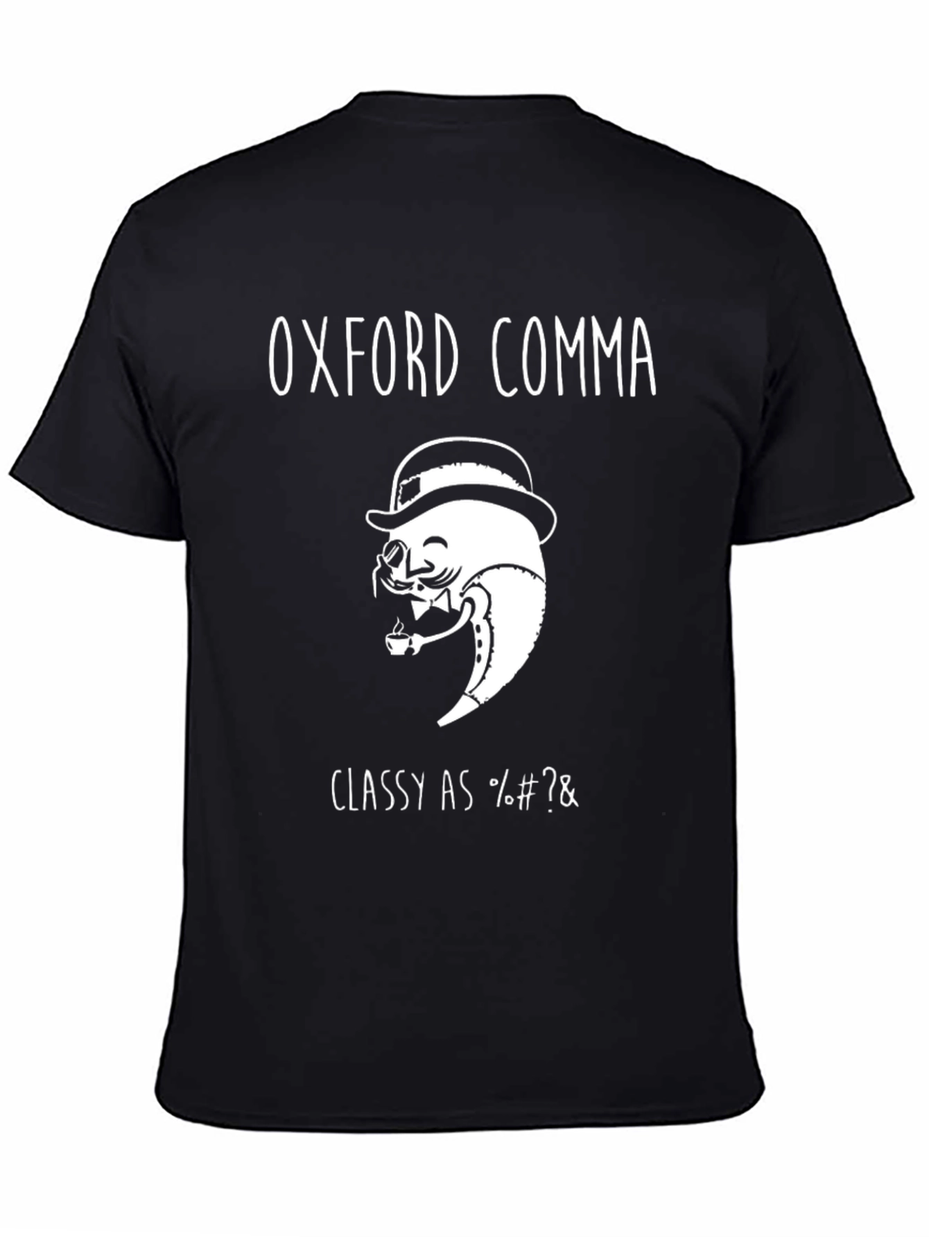 Black Oxford Comma T-Shirt - Classy Grammar Humor view 4