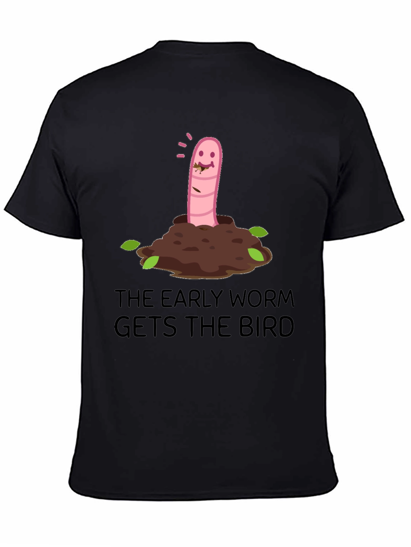 Black Early Worm Gets the Bird Graphic T-Shirt view 4