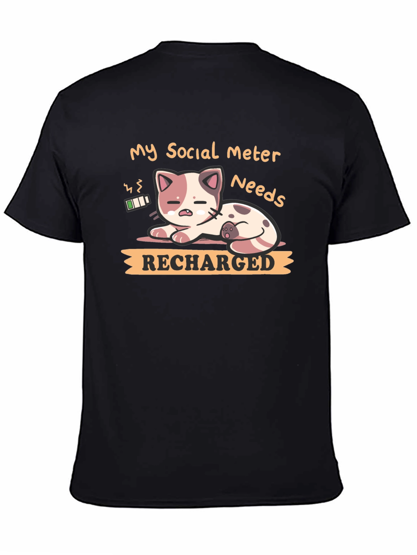 Black Social Meter Recharge Cat Graphic T-Shirt view 4