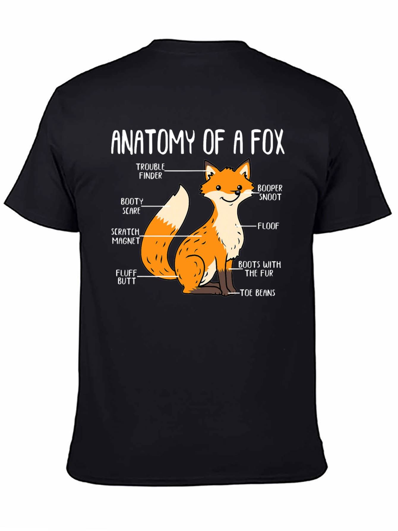 Black Anatomy of a Fox Funny Graphic T-Shirt view 4