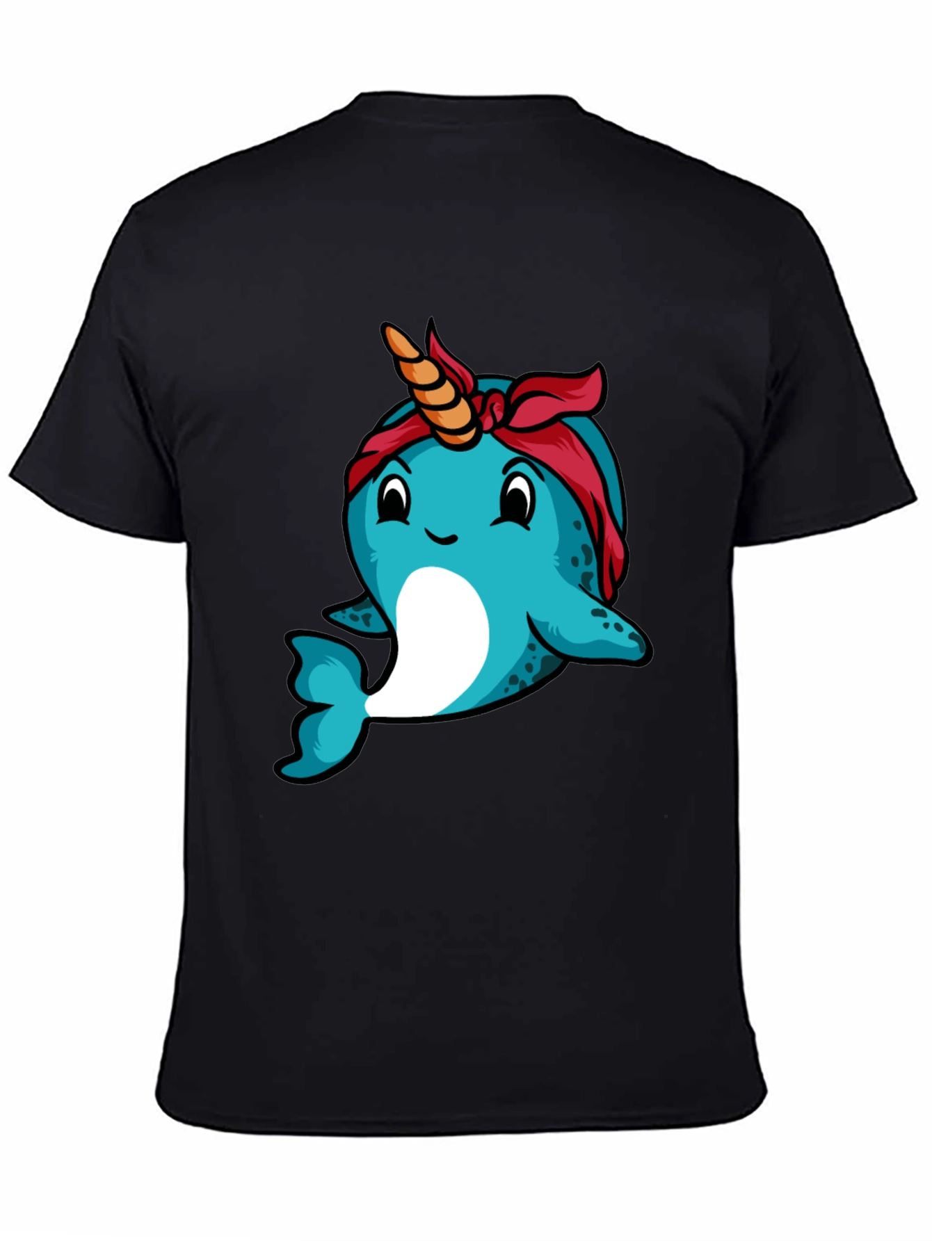 Black Narwhal T-Shirt: Unique Cartoon Bandana Graphic Tee view 4
