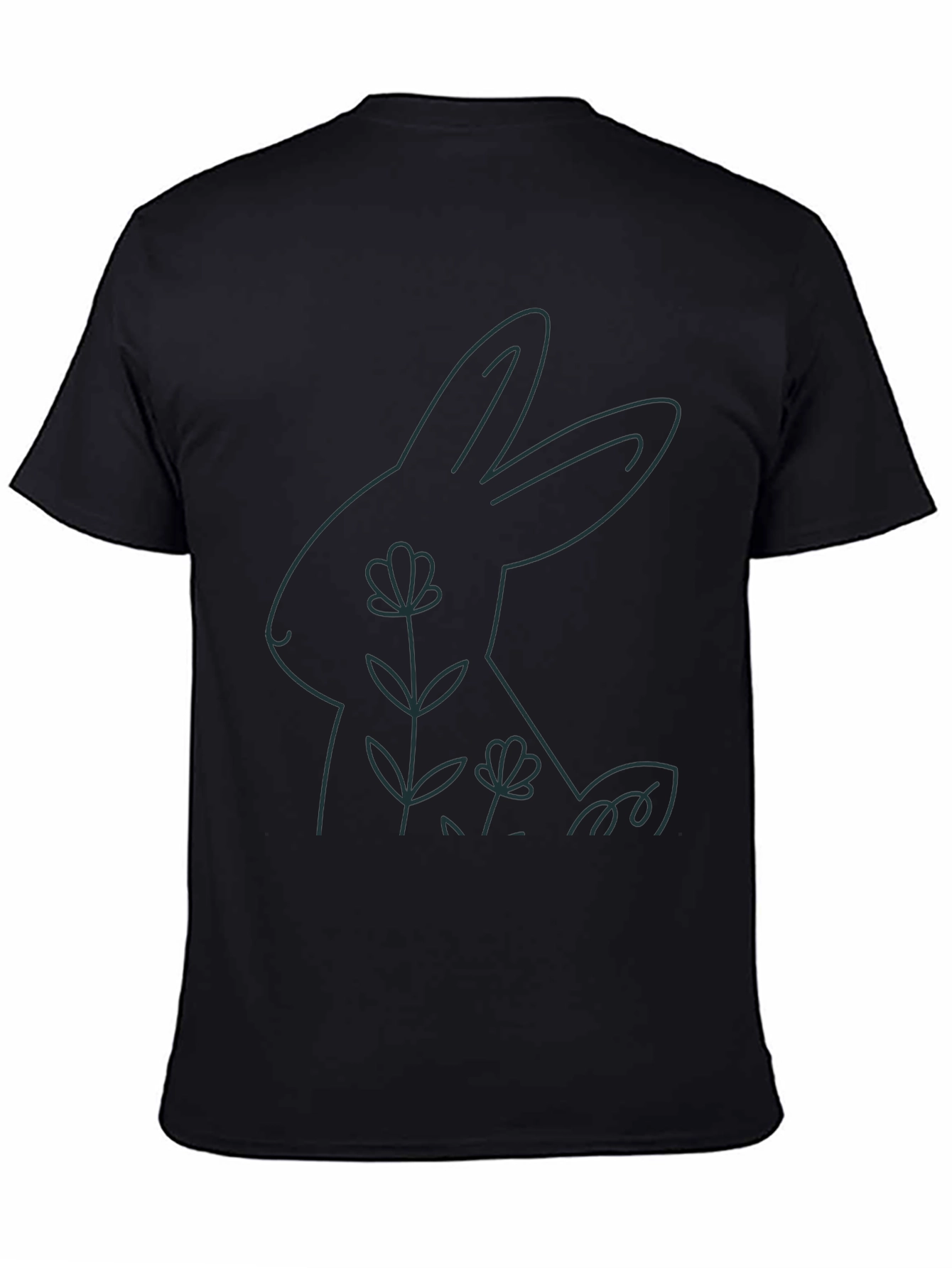 Black Minimalist Rabbit Graphic Tee - Black Cotton Blend view 4