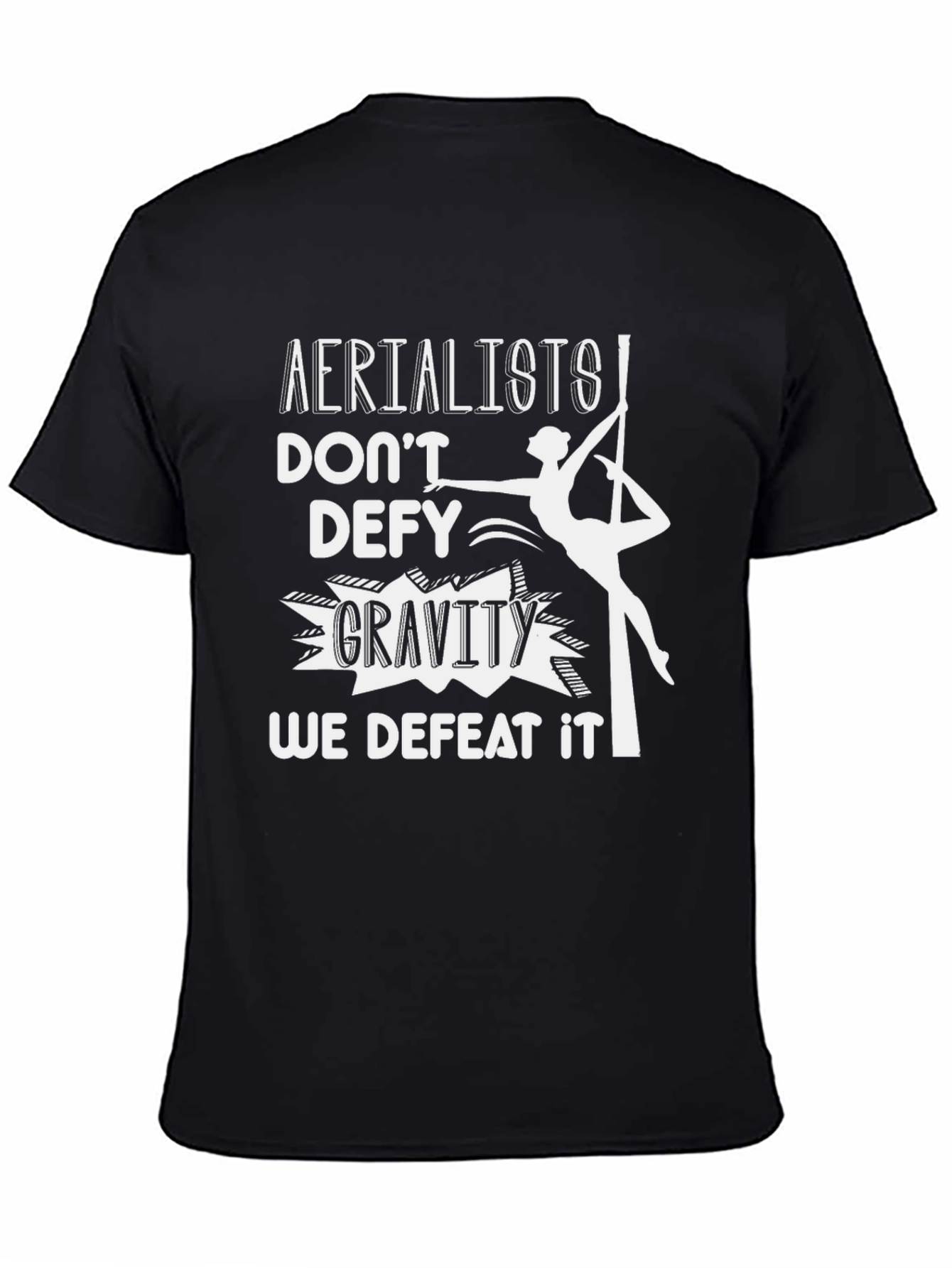 Black Aerialist Defeat Gravity Graphic Tee - Black Cotton T-Shirt view 4