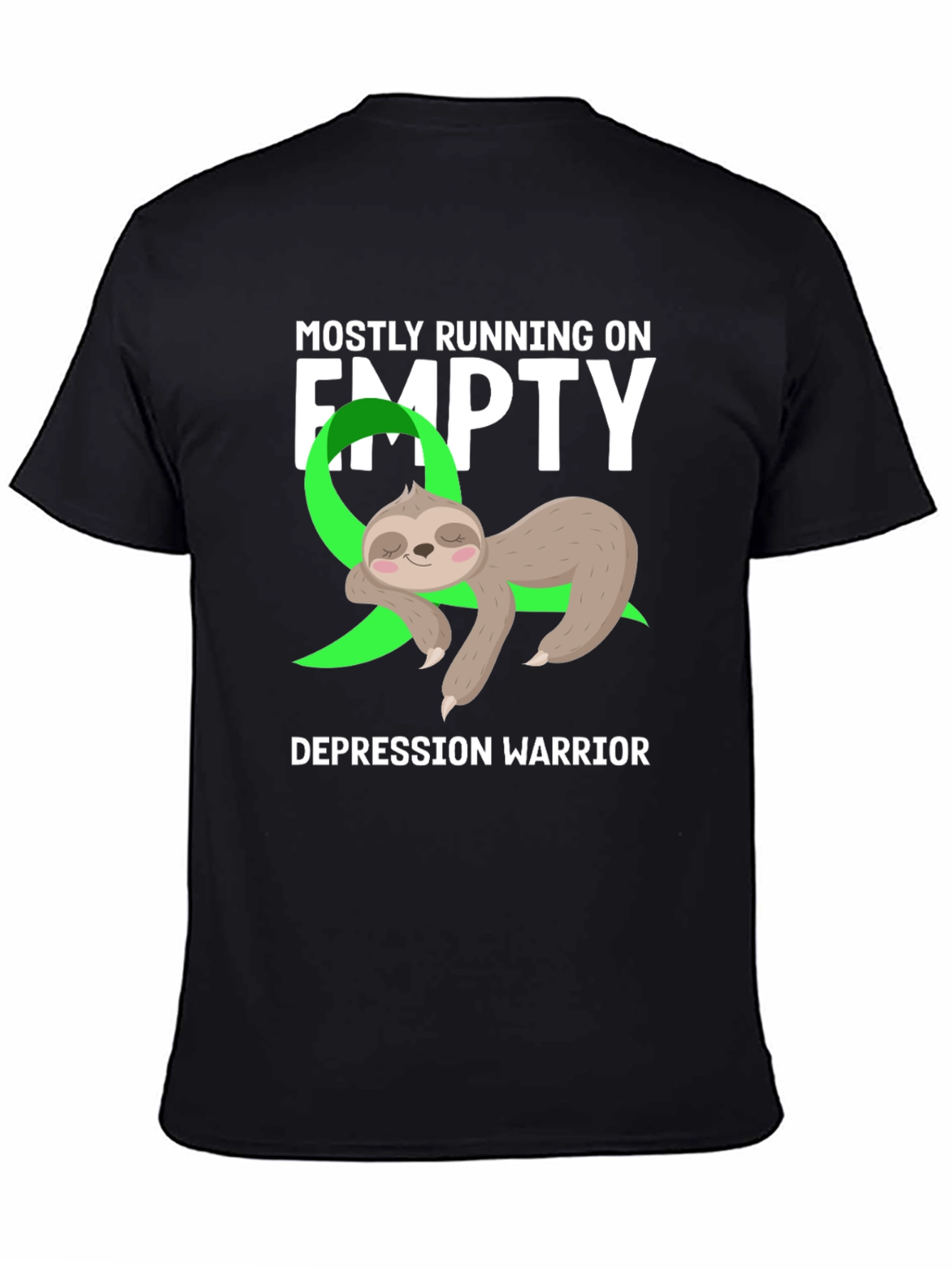 Black Mostly Running on Empty Depression Warrior Sloth Tee view 4