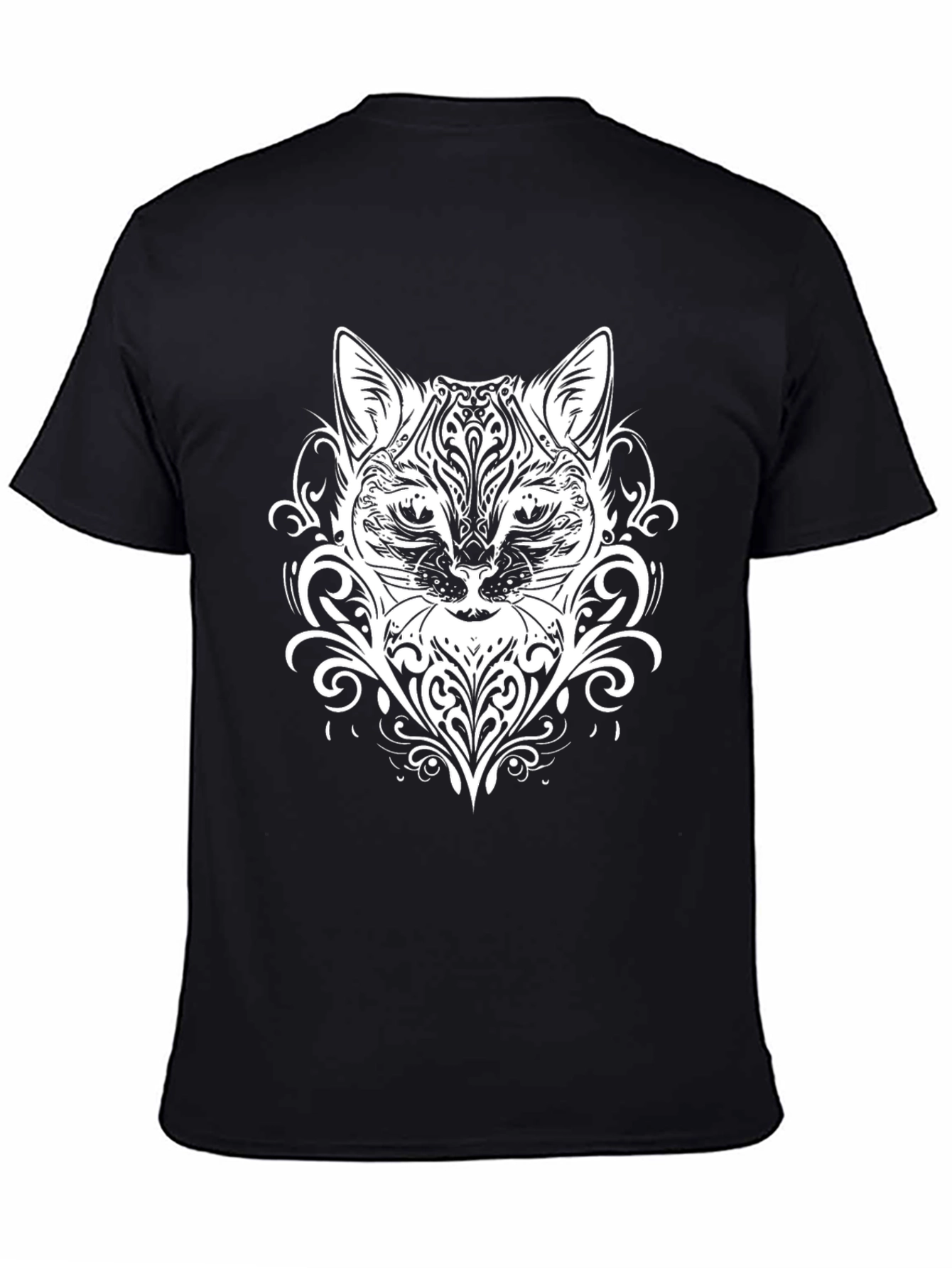 Black Abstract Cat Graphic Black T-Shirt view 4