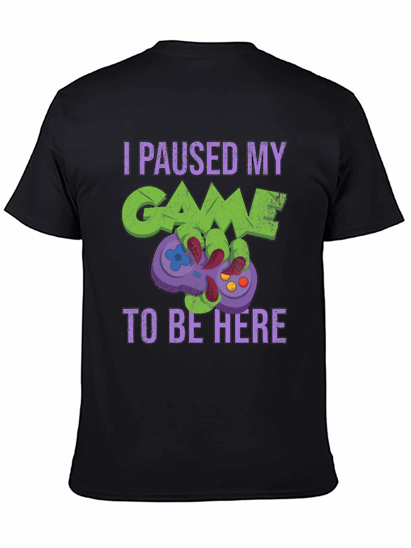 Black Gamer T-Shirt: Paused My Game to Be Here view 4