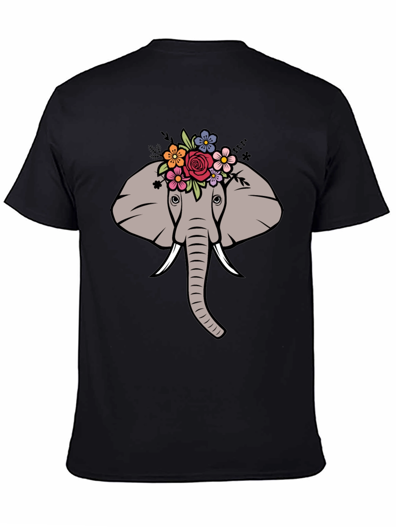 Black Floral Elephant Graphic Tee - Men's Black T-Shirt view 4