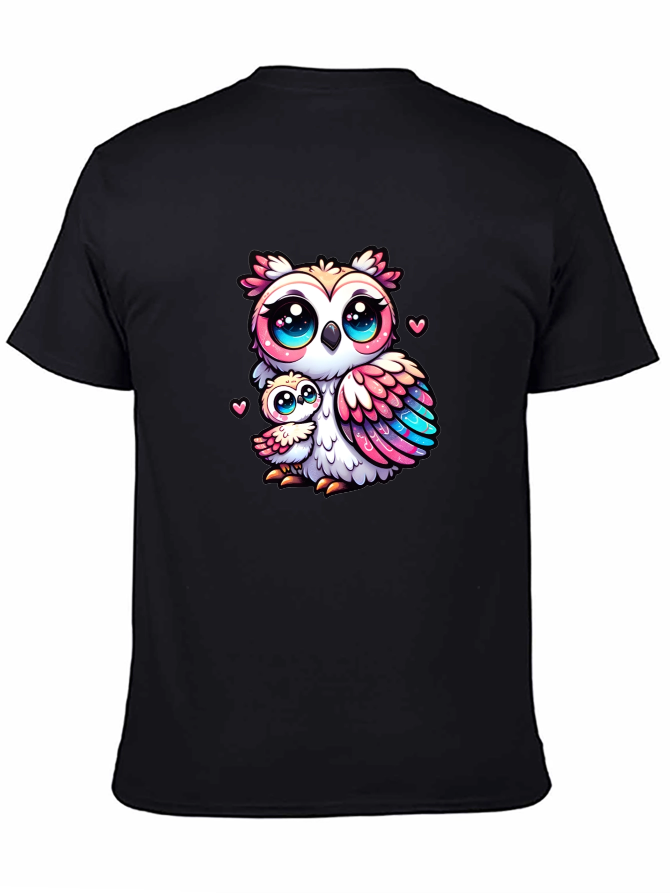 Black Cute Owl Family Graphic Tee - Black Cotton Shirt view 4