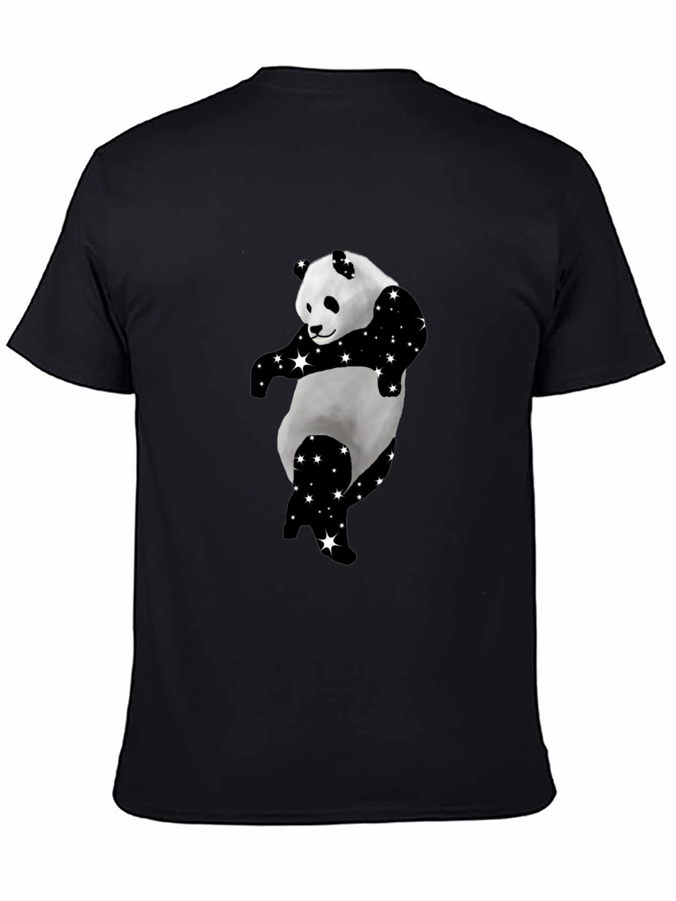 Cool Panda Starry Design Black T-Shirt - 4