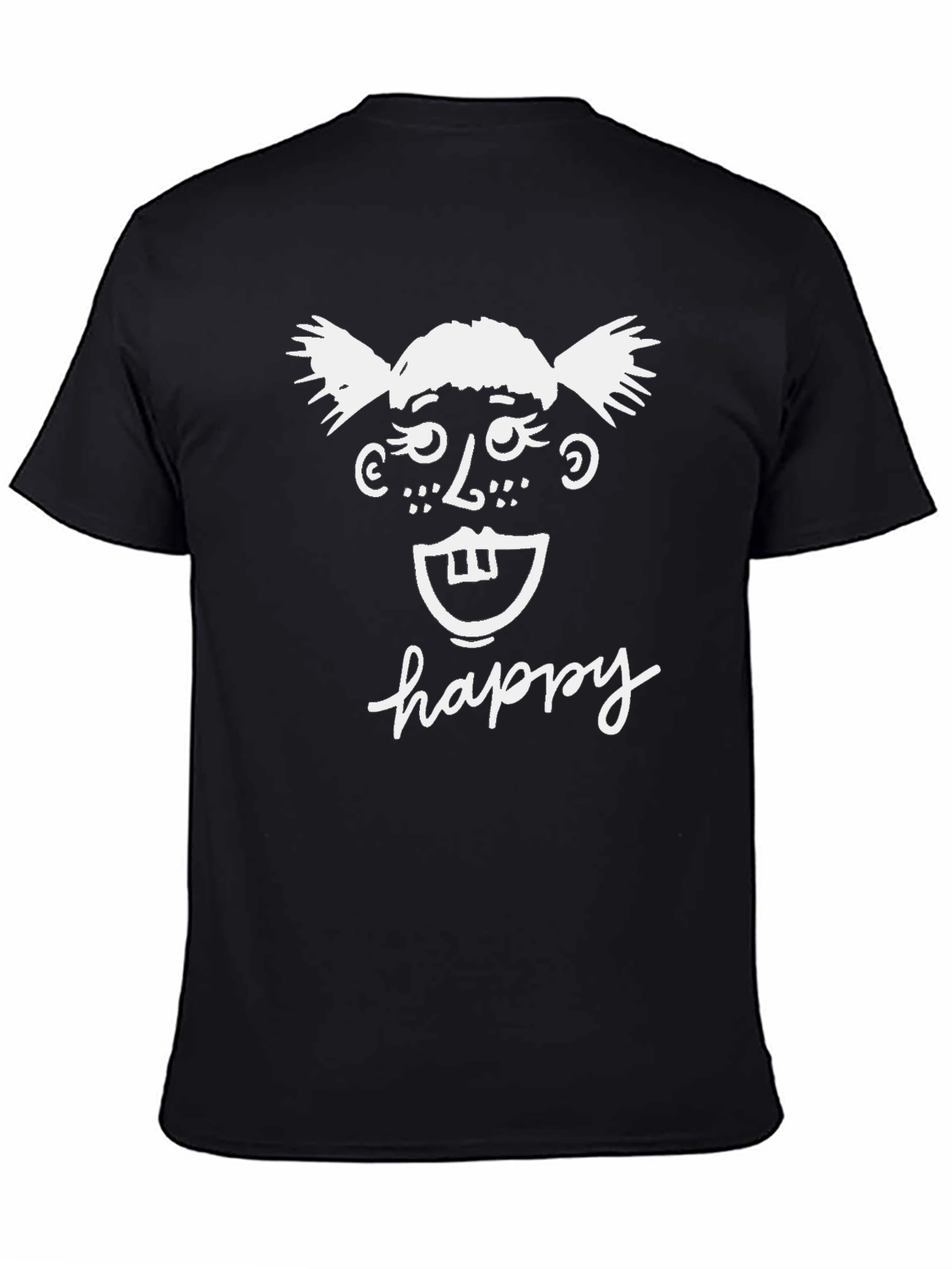 Black Happy Face Graphic Tee - Black Cotton T-Shirt view 4