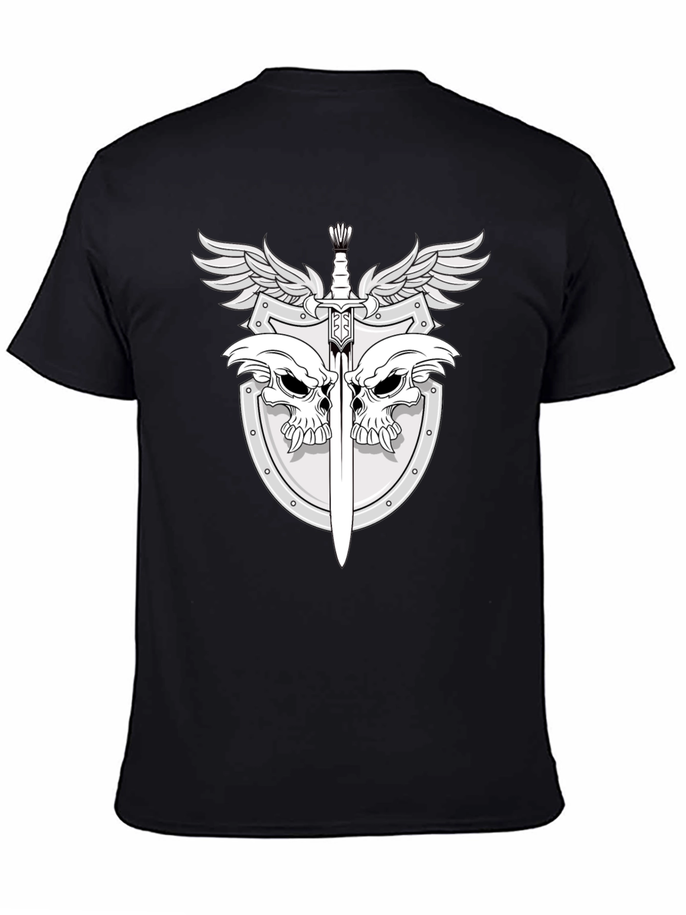 Black Skull & Sword Shield Graphic Tee - Black view 4
