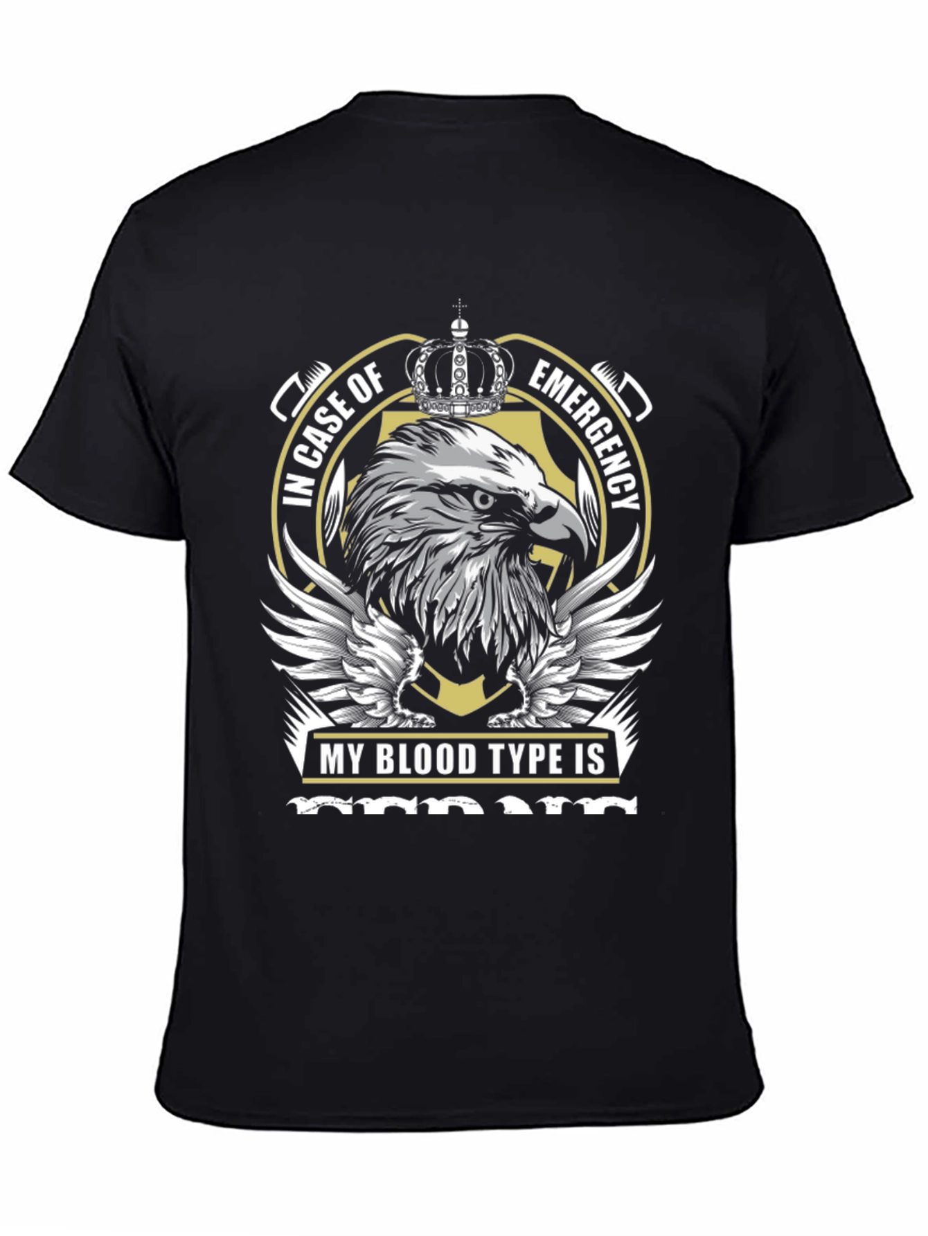 Black Emergency Blood Type T-Shirt with Eagle Graphic view 4