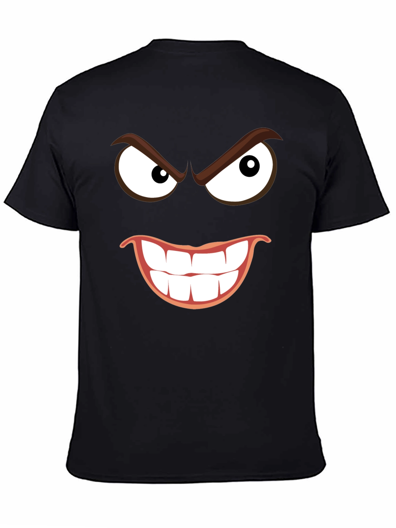 Black Men's Black T-Shirt with Grinning Cartoon Face view 4