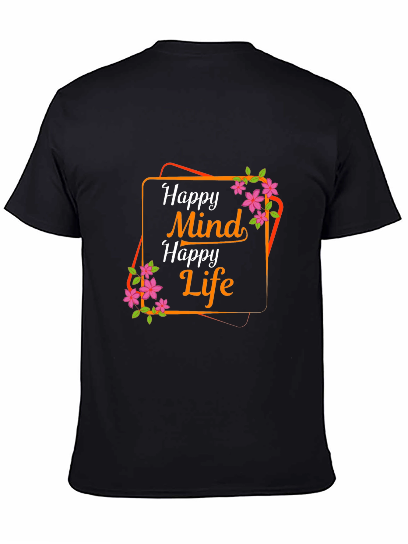 Black Happy Mind Happy Life Graphic Tee view 4