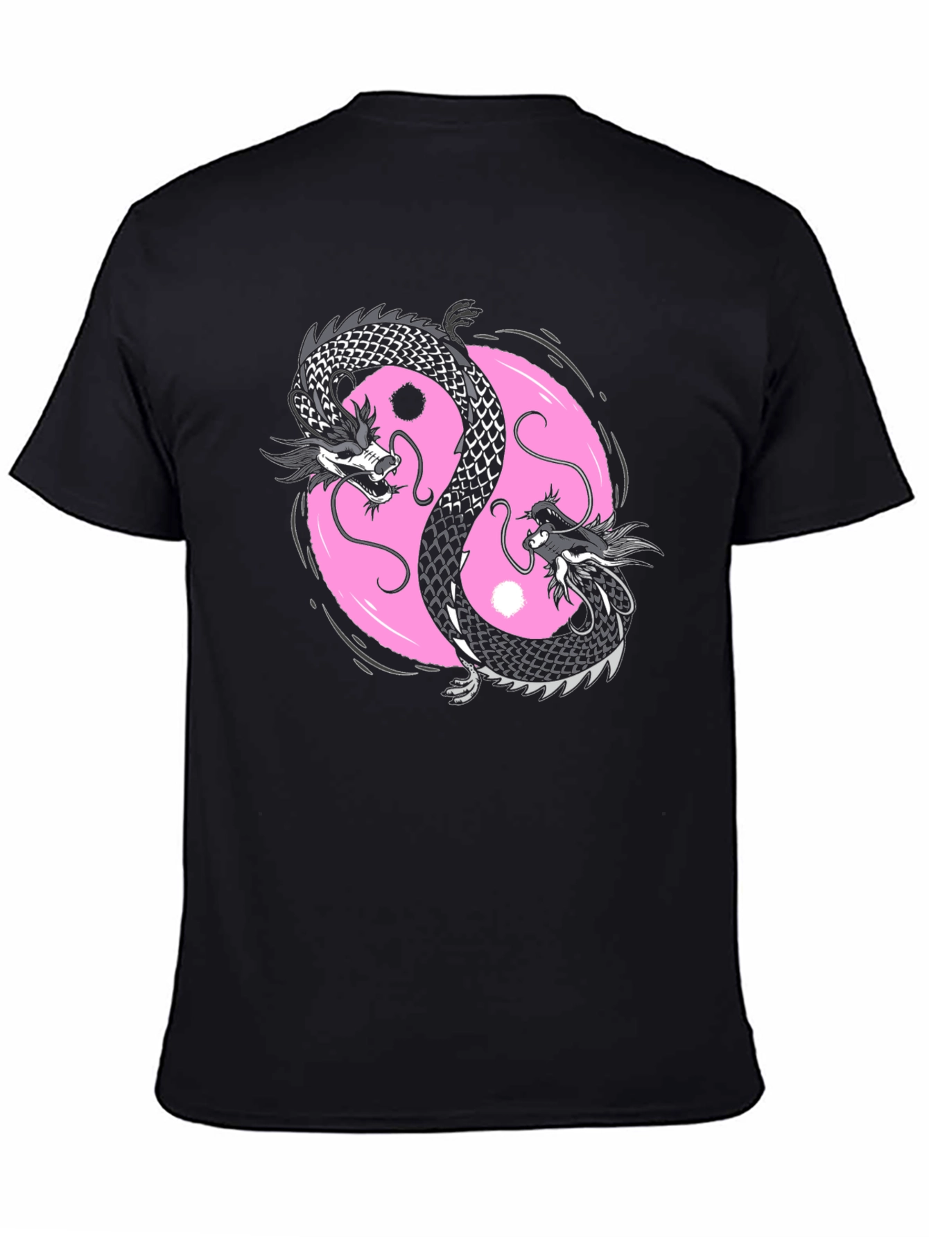 Black Yin Yang Dragon Graphic Tee - Black Cotton Blend view 4
