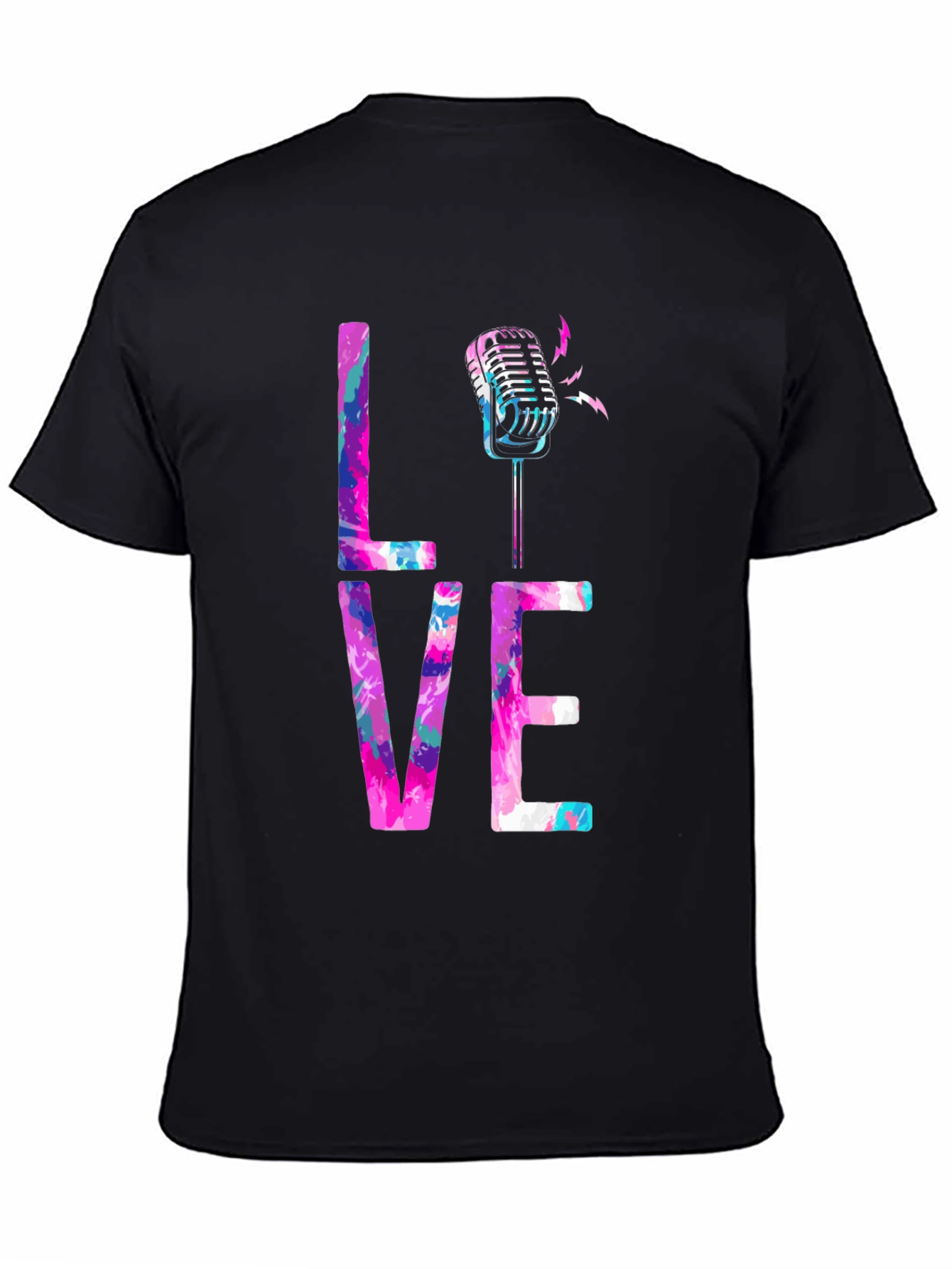 Black Colorful LOVE Microphone Graphic Tee view 4