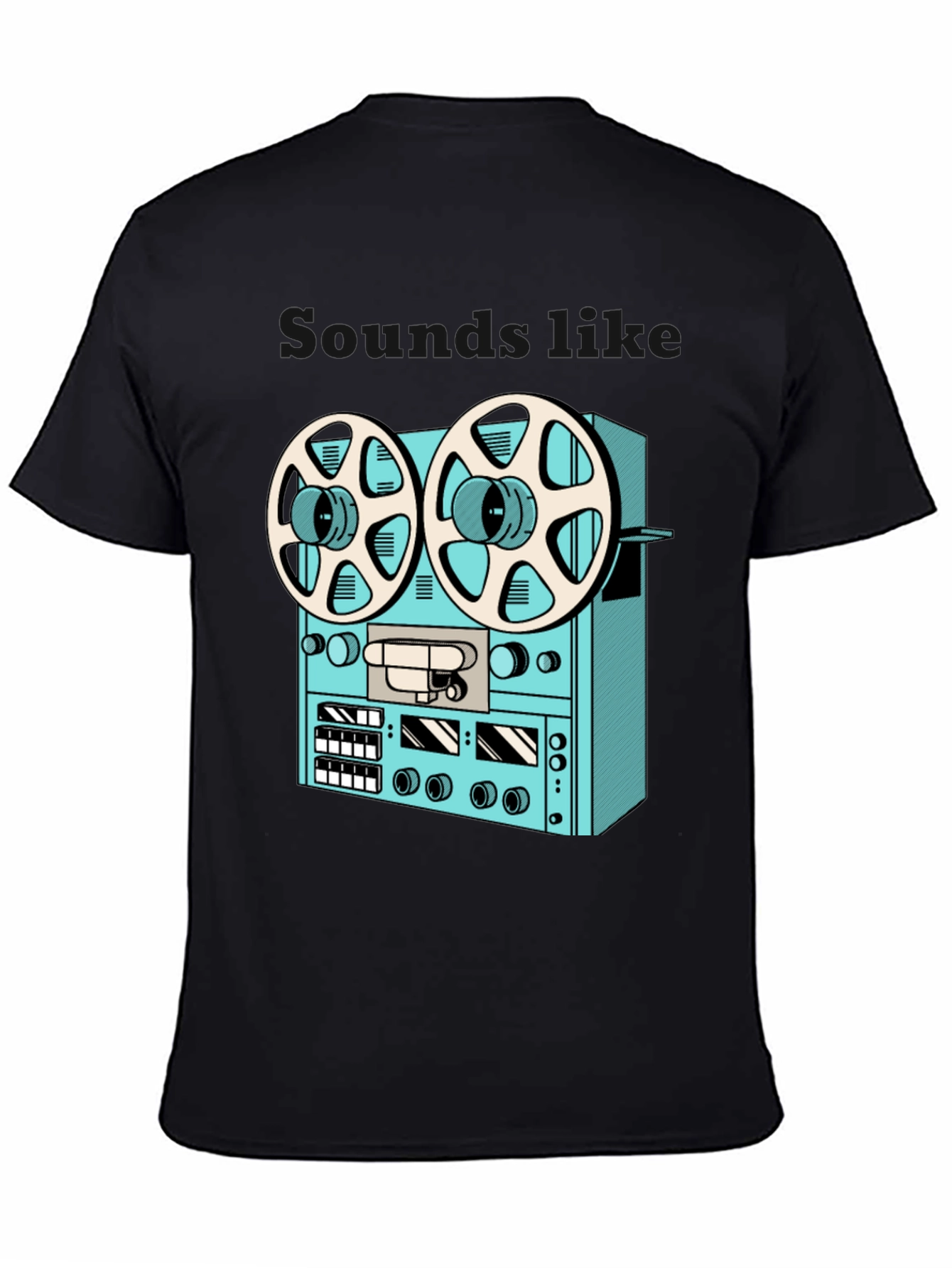 Black Vintage Reel-to-Reel T-Shirt - Retro Audio Style view 4
