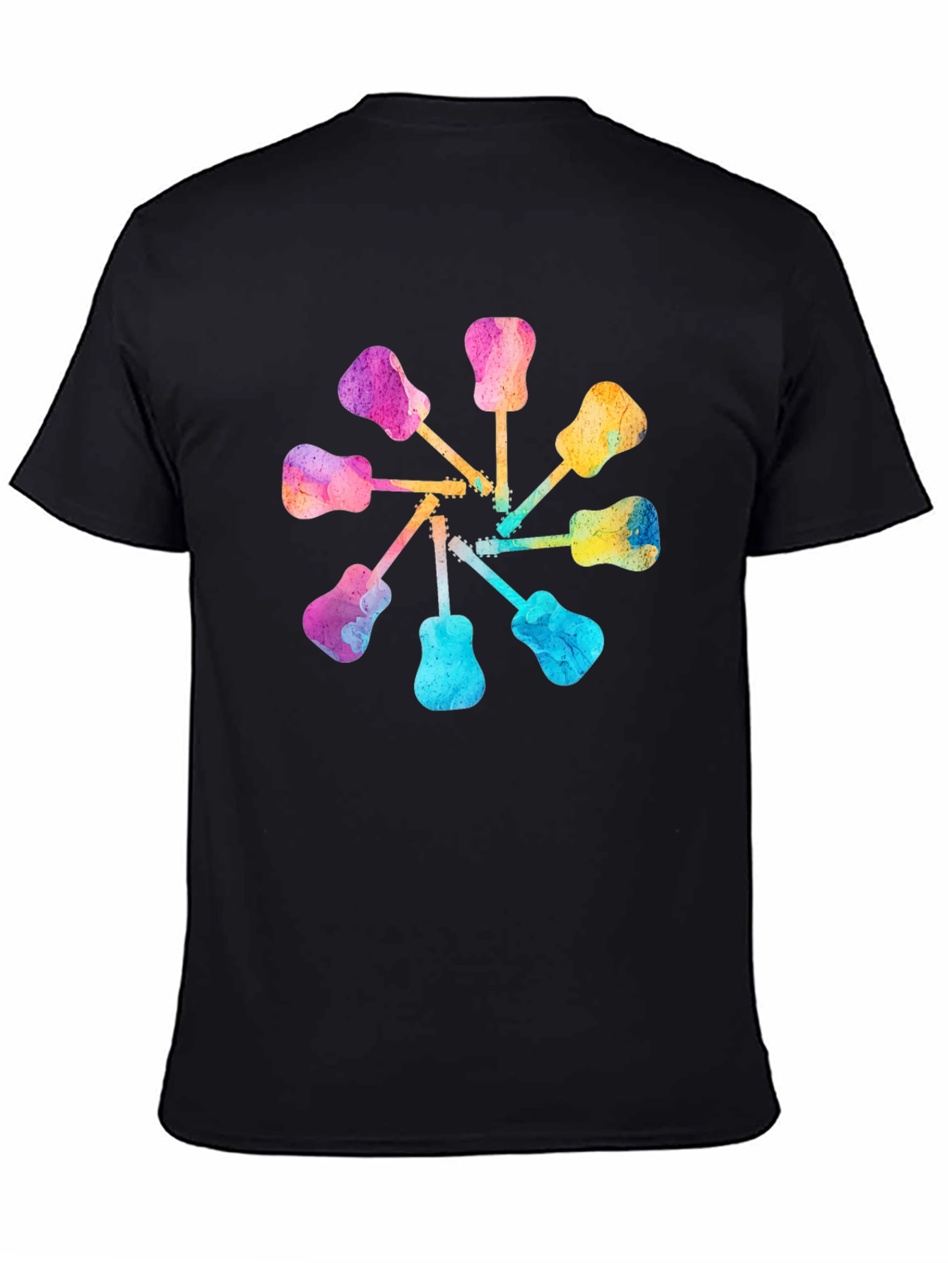 Black Watercolor Guitar Circle Graphic Tee - Music Lover's Shirt view 4