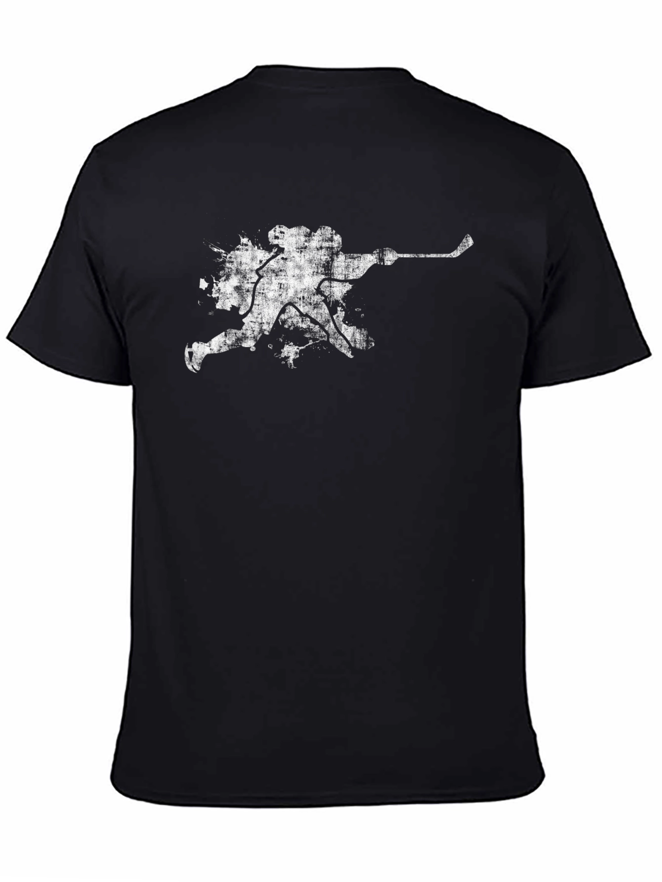 Black Grunge Hockey Player T-Shirt - Black view 4