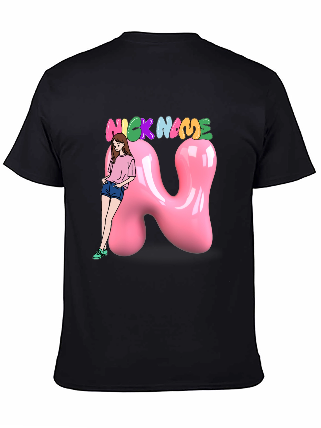 Black Black T-Shirt with Cartoon Graphic view 4