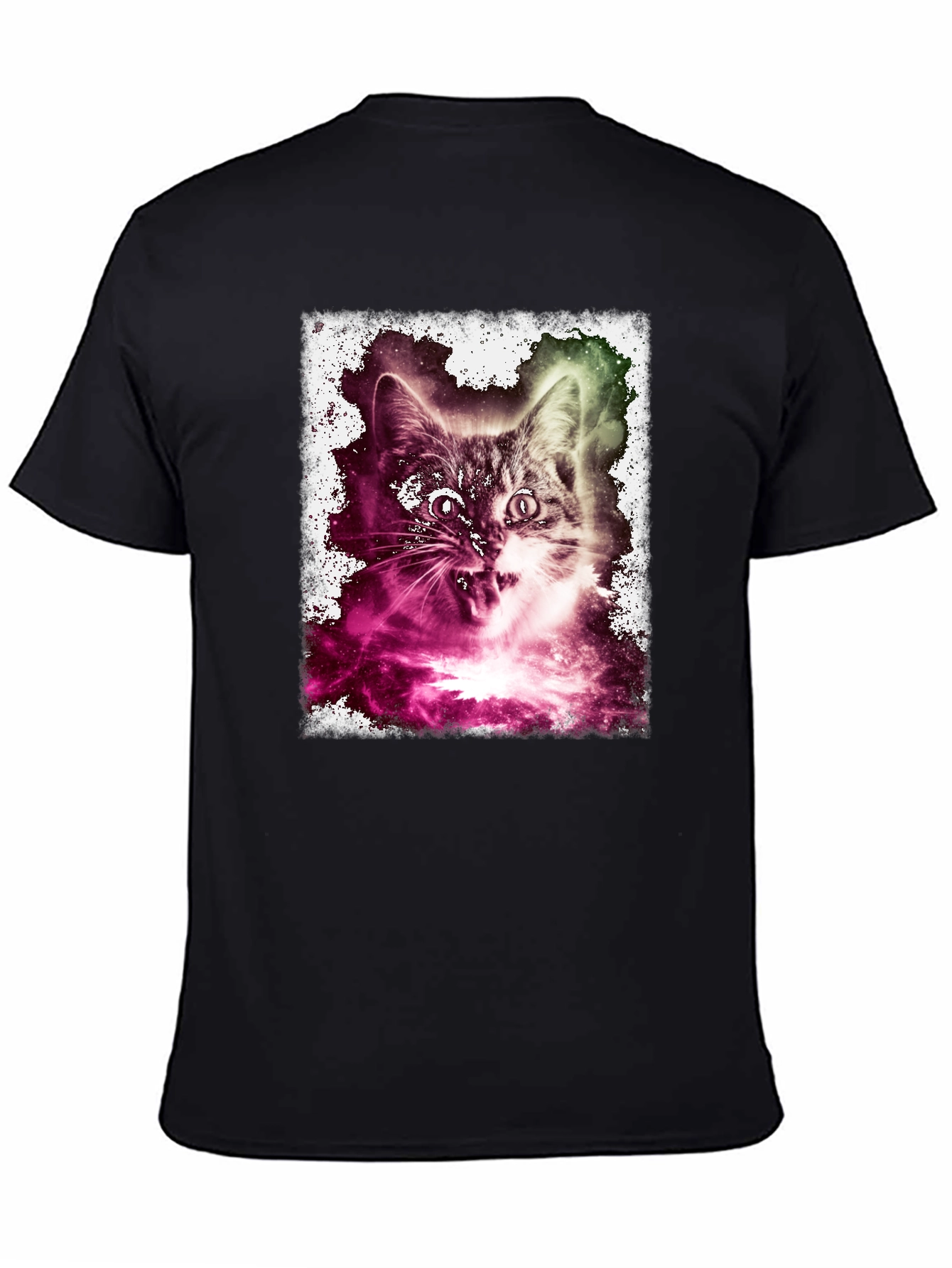 Black Galaxy Cat Graphic Tee - Men's Black T-Shirt view 4