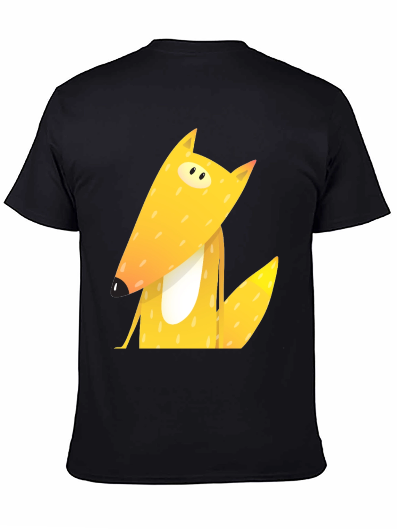 Black Cartoon Fox Graphic Tee - Black Cotton T-Shirt view 4