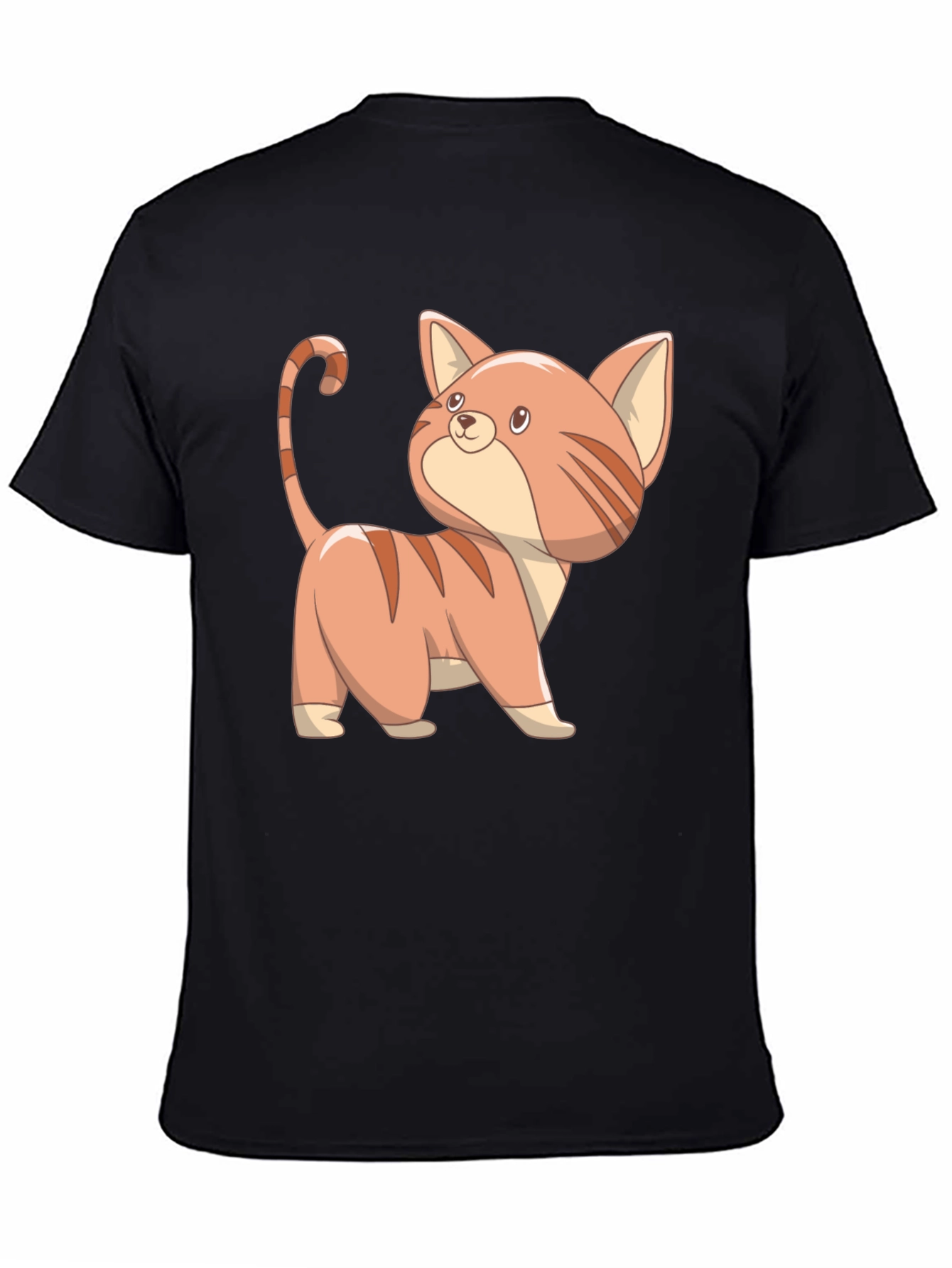 Black Cute Cartoon Cat Black T-Shirt view 4