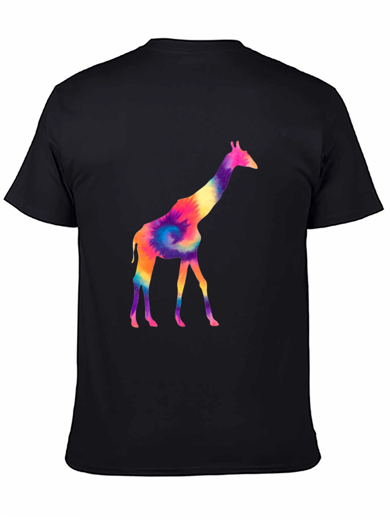 Black Colorful Giraffe Tie Dye Graphic Tee - Black view 4