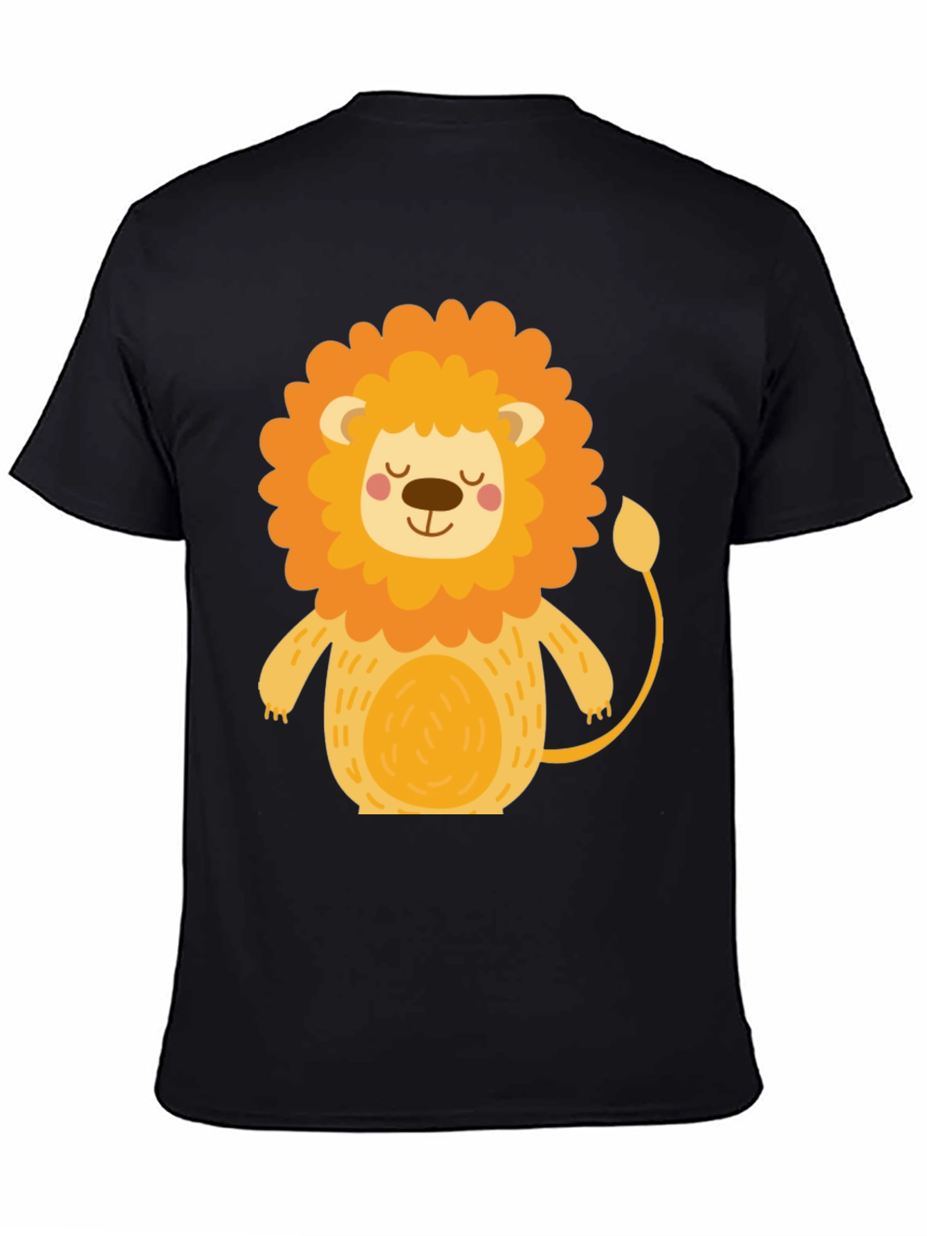 Black Cute Cartoon Lion Black T-Shirt view 4