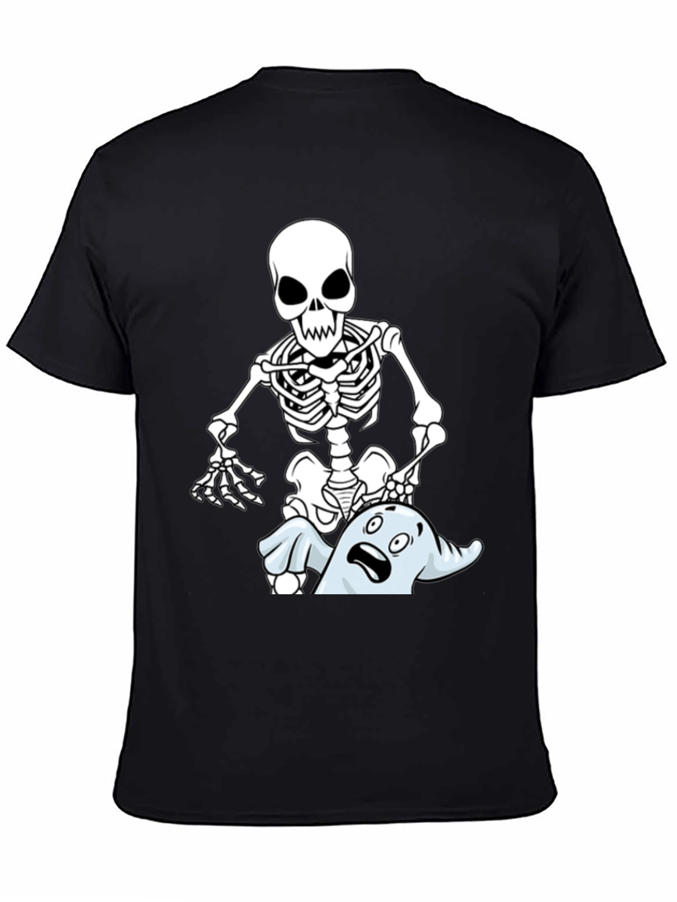 Black Funny Skeleton & Ghost Graphic T-Shirt - Black view 4