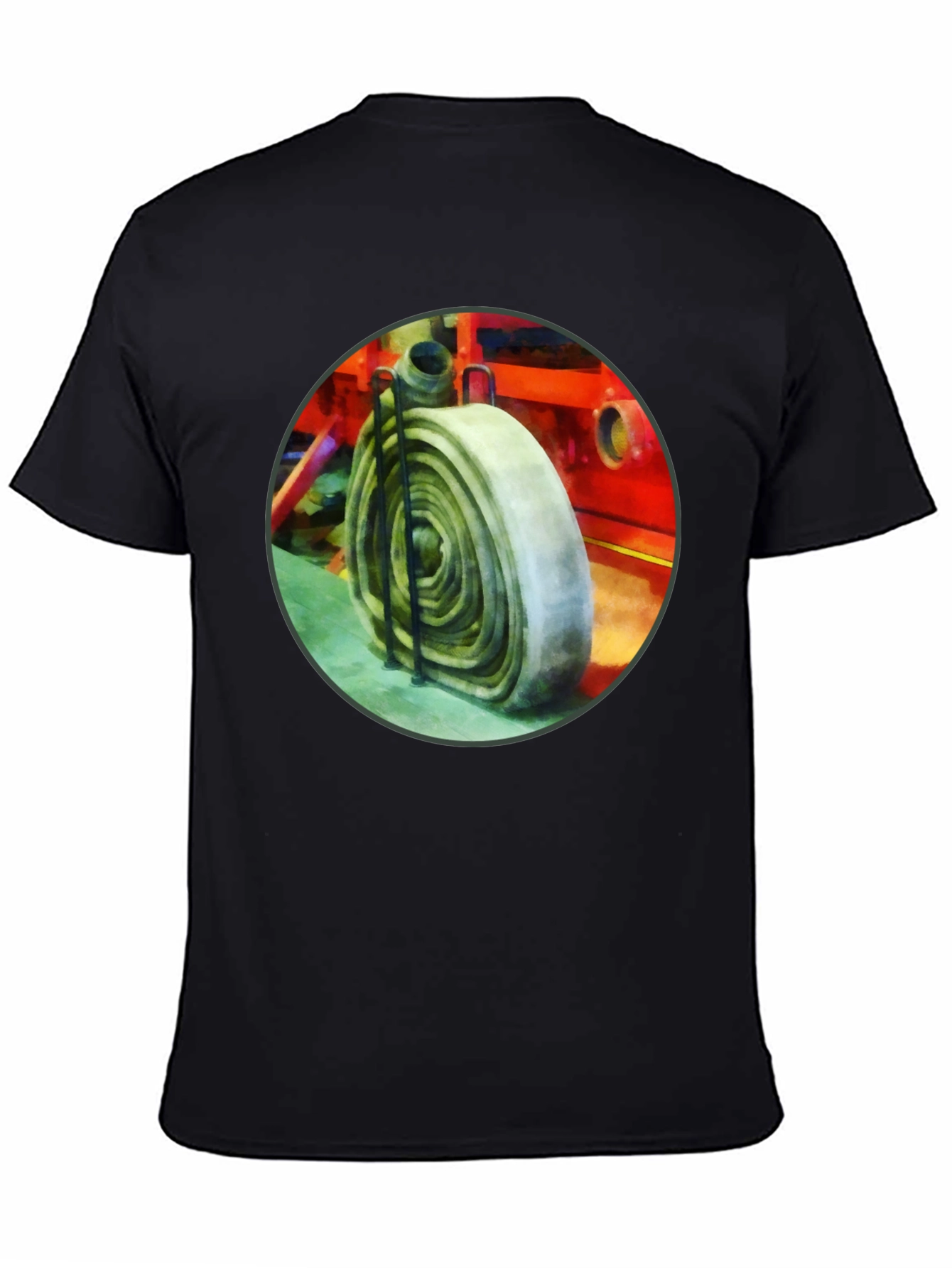 Black Fire Hose Graphic Tee - Black Cotton Crew Neck view 4