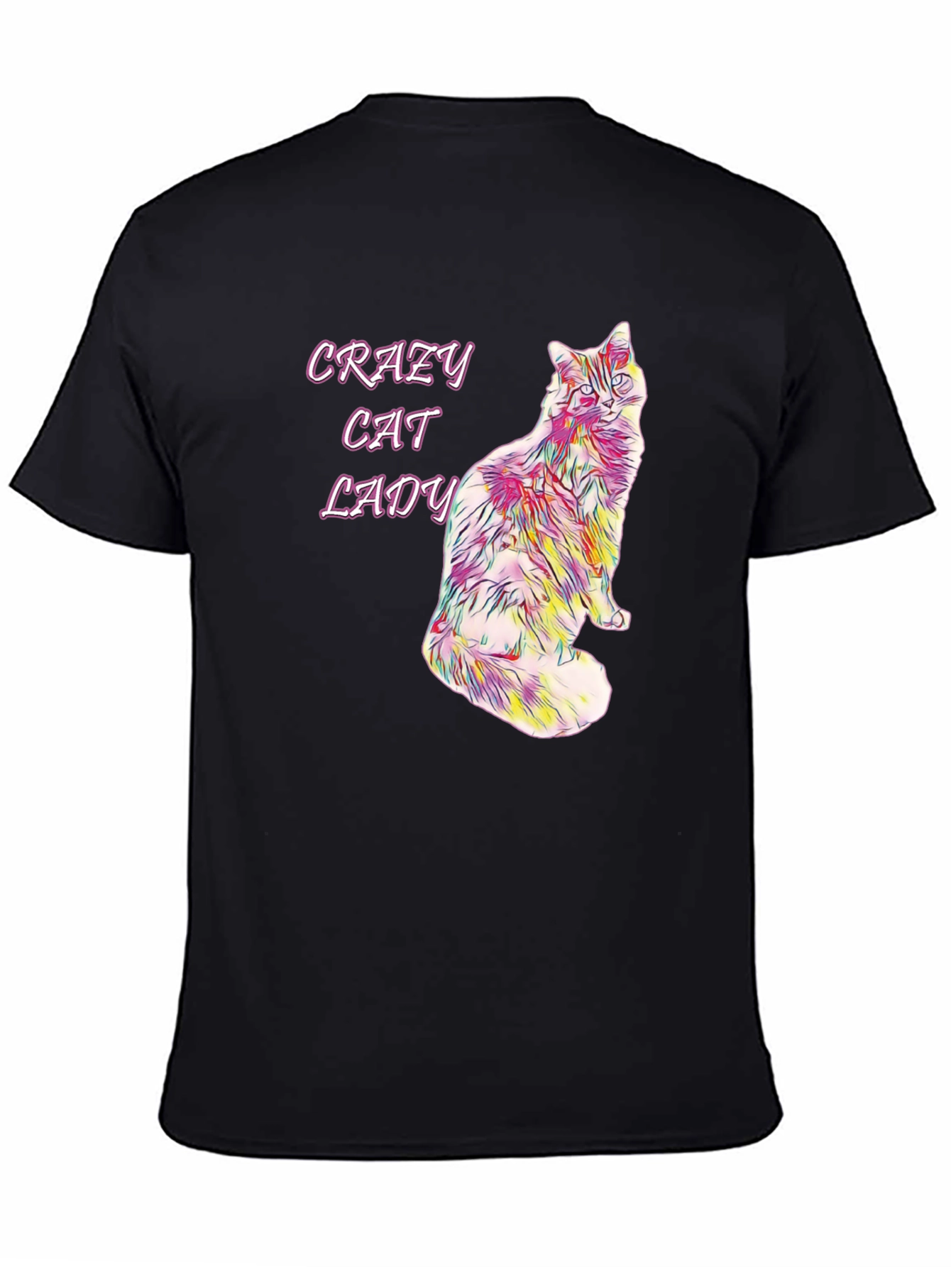 Black Crazy Cat Lady Graphic Tee - Fun Novelty Shirt view 4