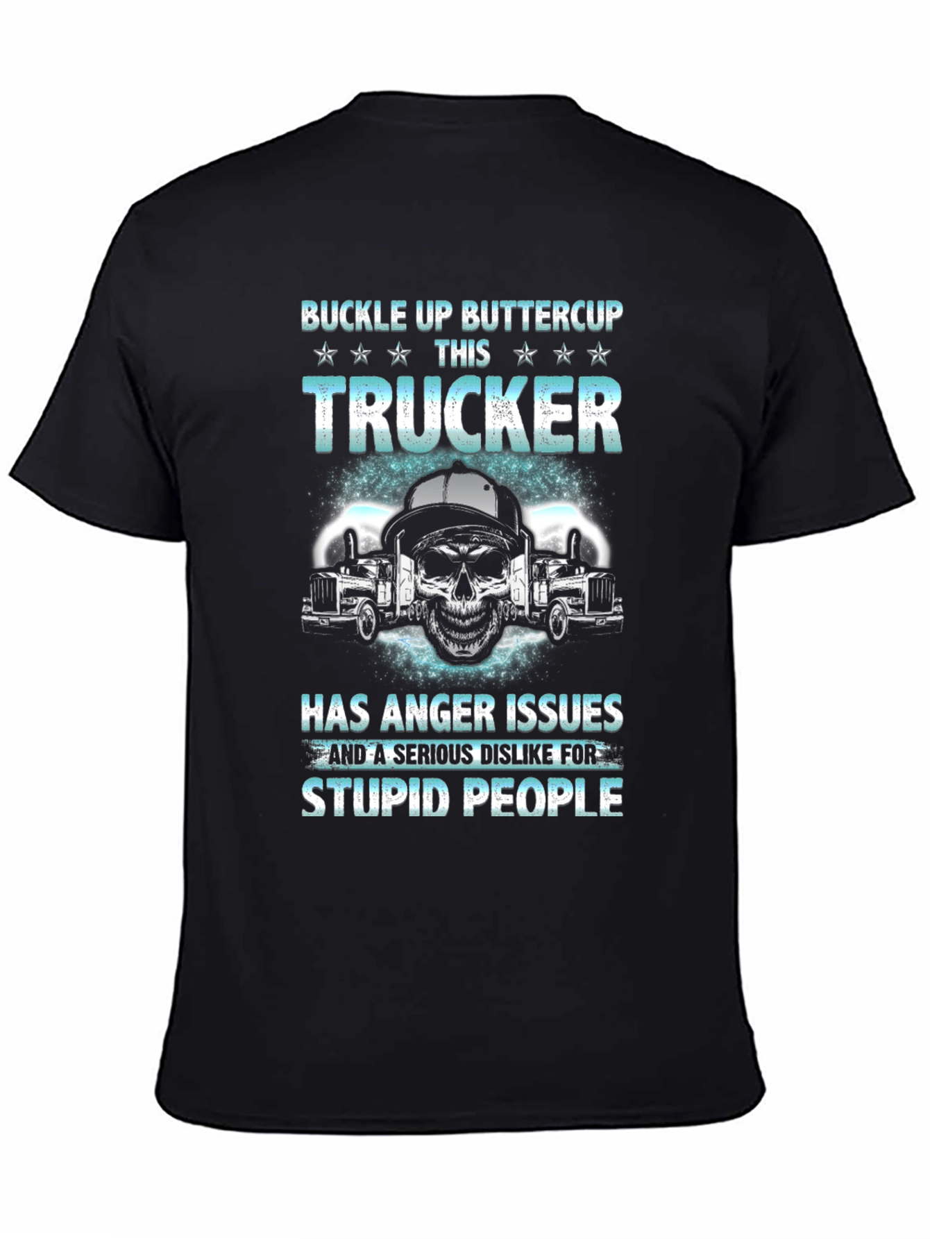 Black Buckle Up Buttercup Trucker Graphic T-Shirt view 4