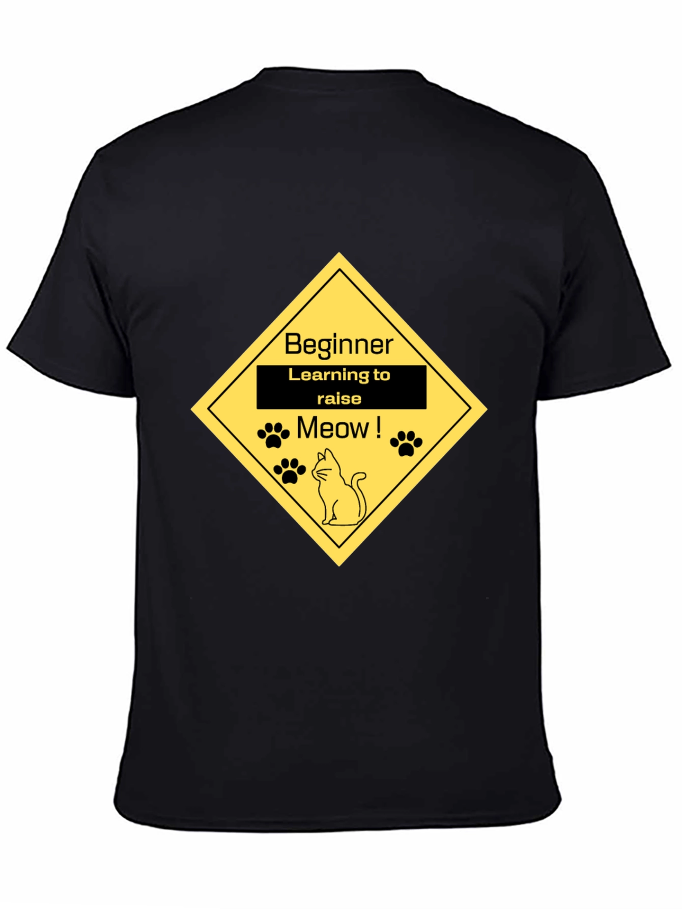 Black Beginner Cat Lover Tee - Learning to Raise Meow T-Shirt view 4
