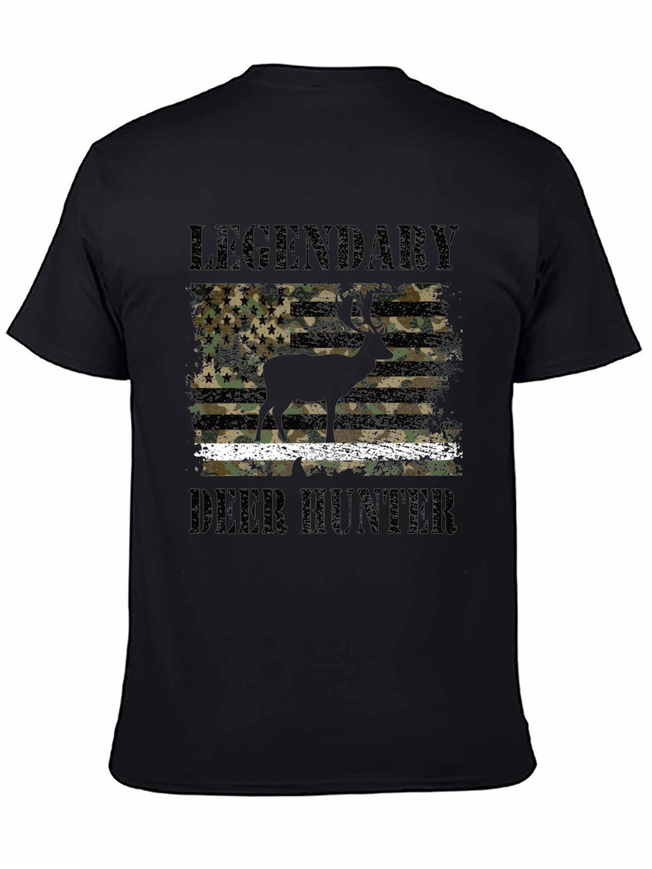 Black Legendary Deer Hunter Camo Flag Graphic Tee view 4